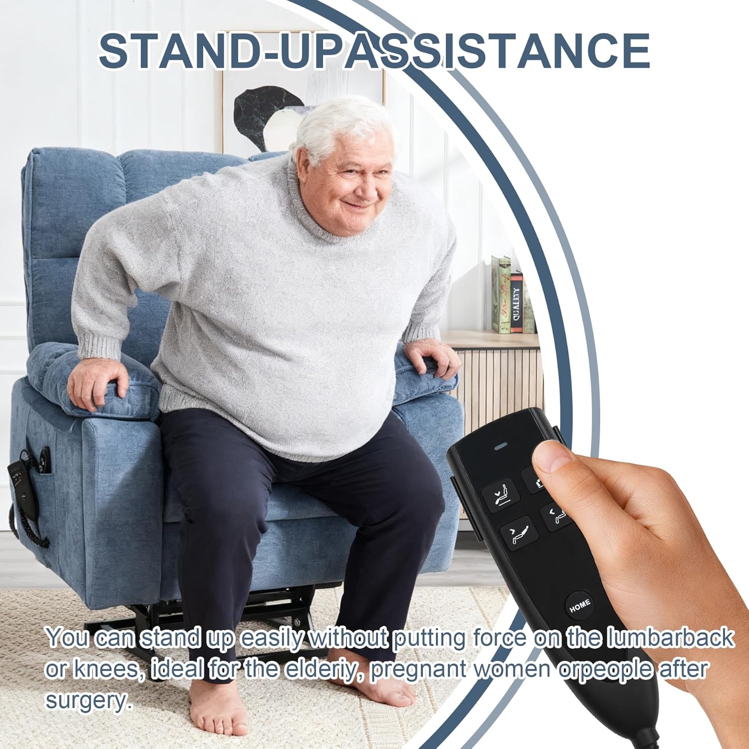 Oversized Power Lift Recliner Chair for Adults, Large Electric Lift Recliners with Massage Heating, Medium-Firm Electric Lay Flat Reclining Chair Sofa for Living Room, Chenille Blue