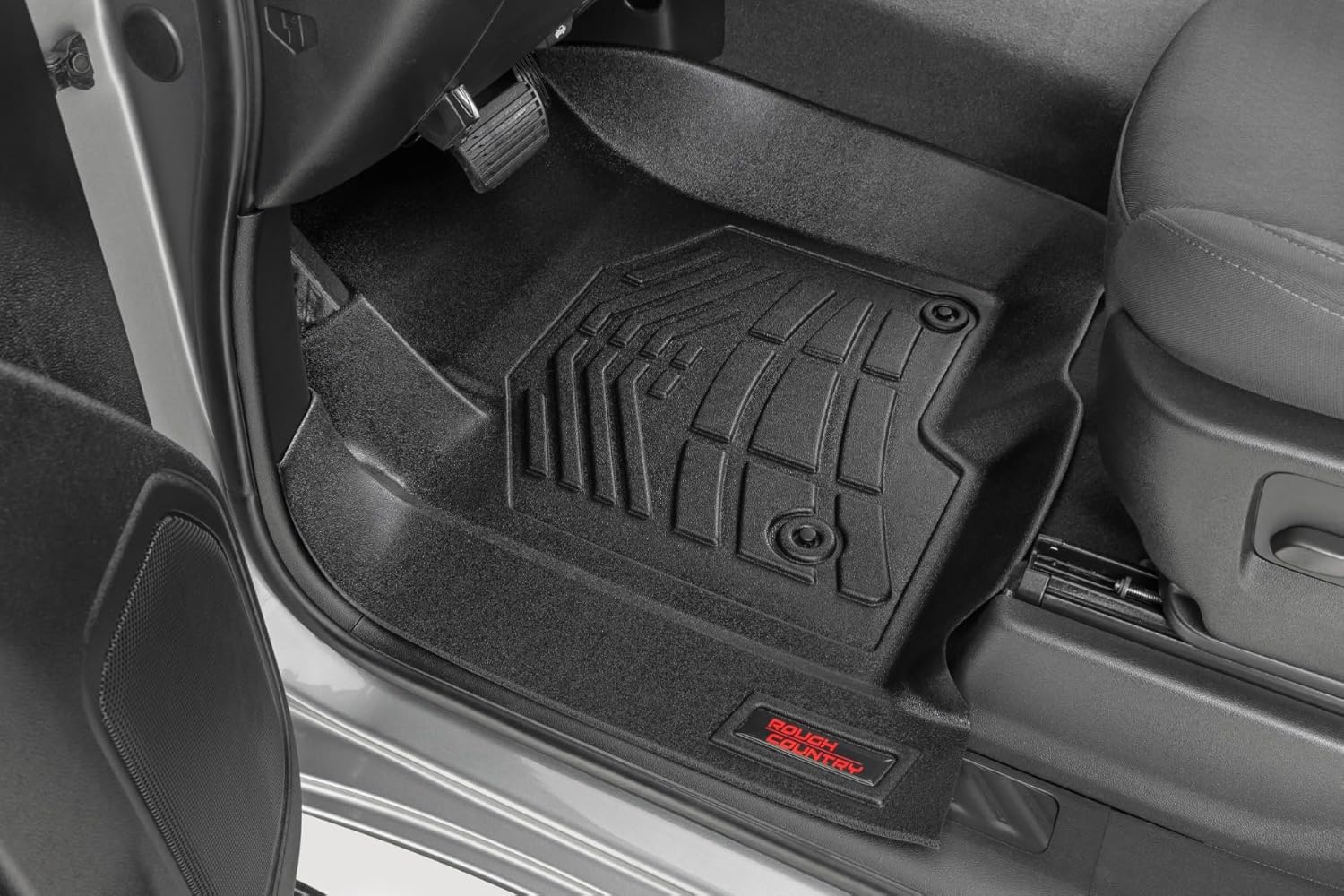 Rough Country Sure-Fit Front Floor Mats for Chevy Silverado & GMC Sierra 1500/2500HD/3500HD (2019-2025) Crew Cab with Bucket Seats, Front Set