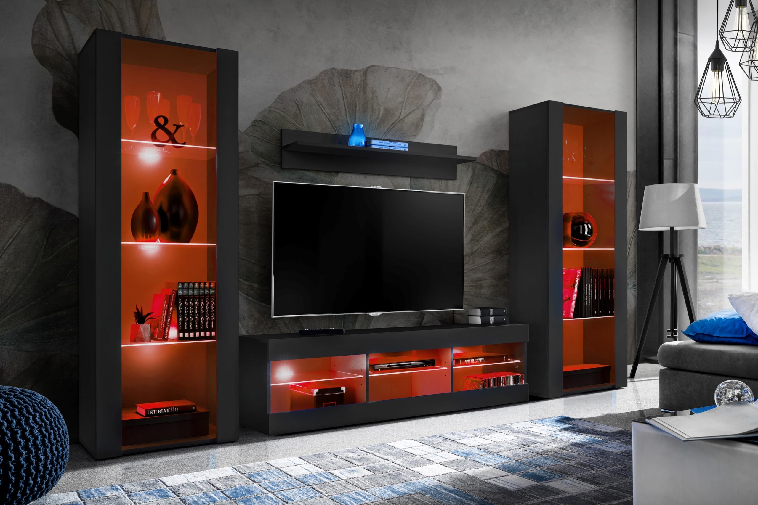 Komodee Wohnwand TV Tivoli Grande A2 Schwarz/Schwarz 250x159x35 cm