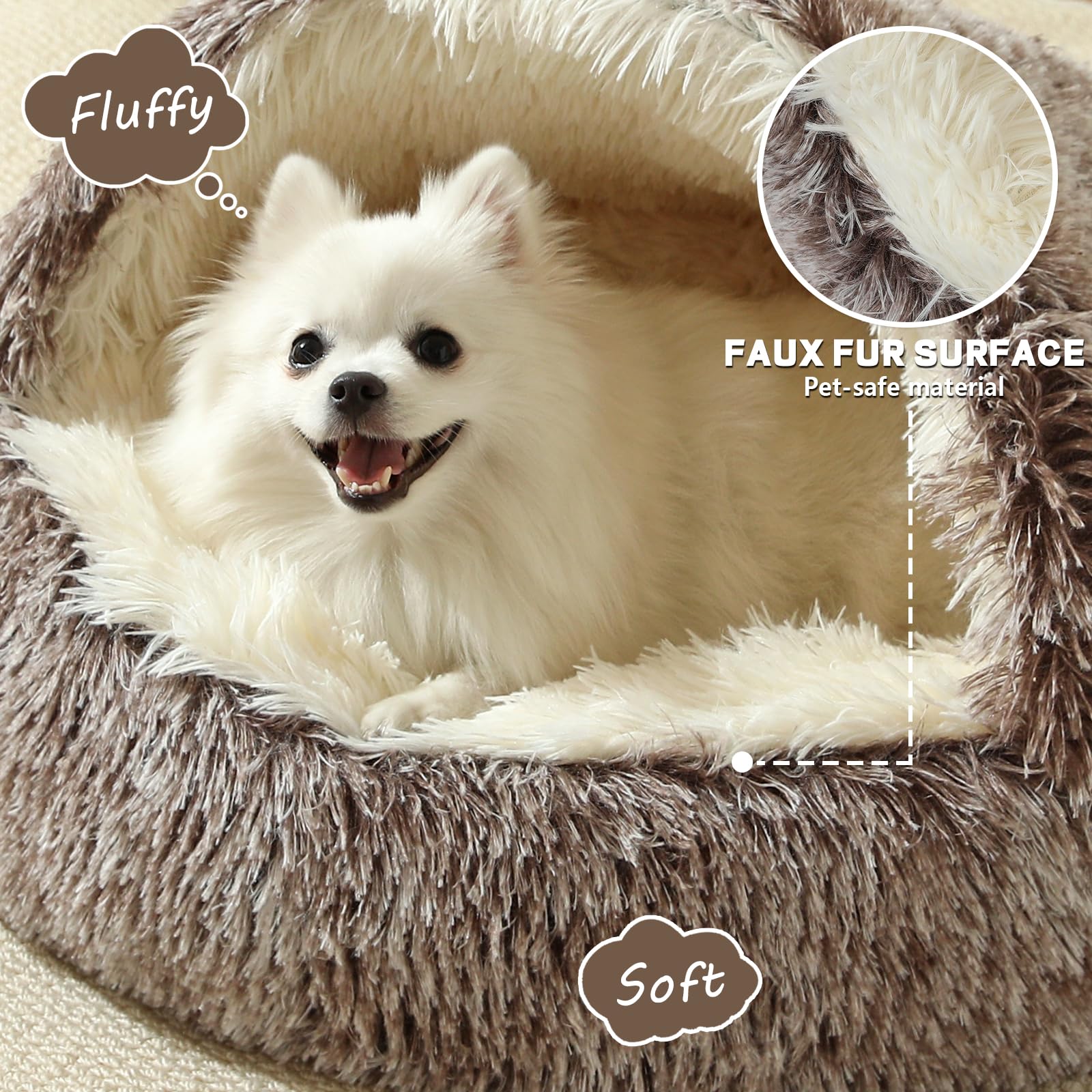 Cama tipo cueva para perros, cama lavable para perros pequeños y medianos con parte inferior antideslizante, marrón degradado, 70 cm