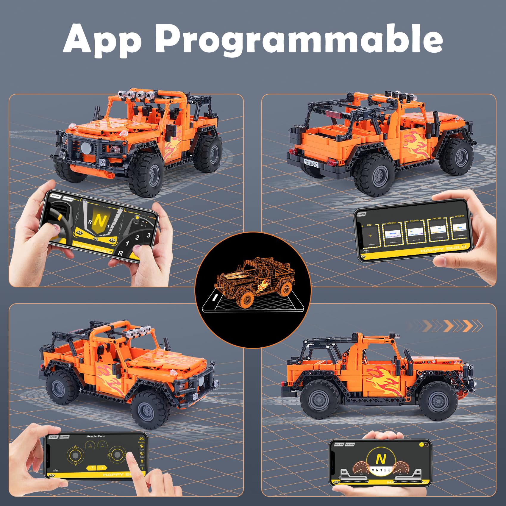 Juguetes de construcción STEM para niños y niños, juego de bloques de control remoto y aplicación, regalos de cumpleaños para edades de 8 a 12 años de edad, modelo naranja más grande (más de 7