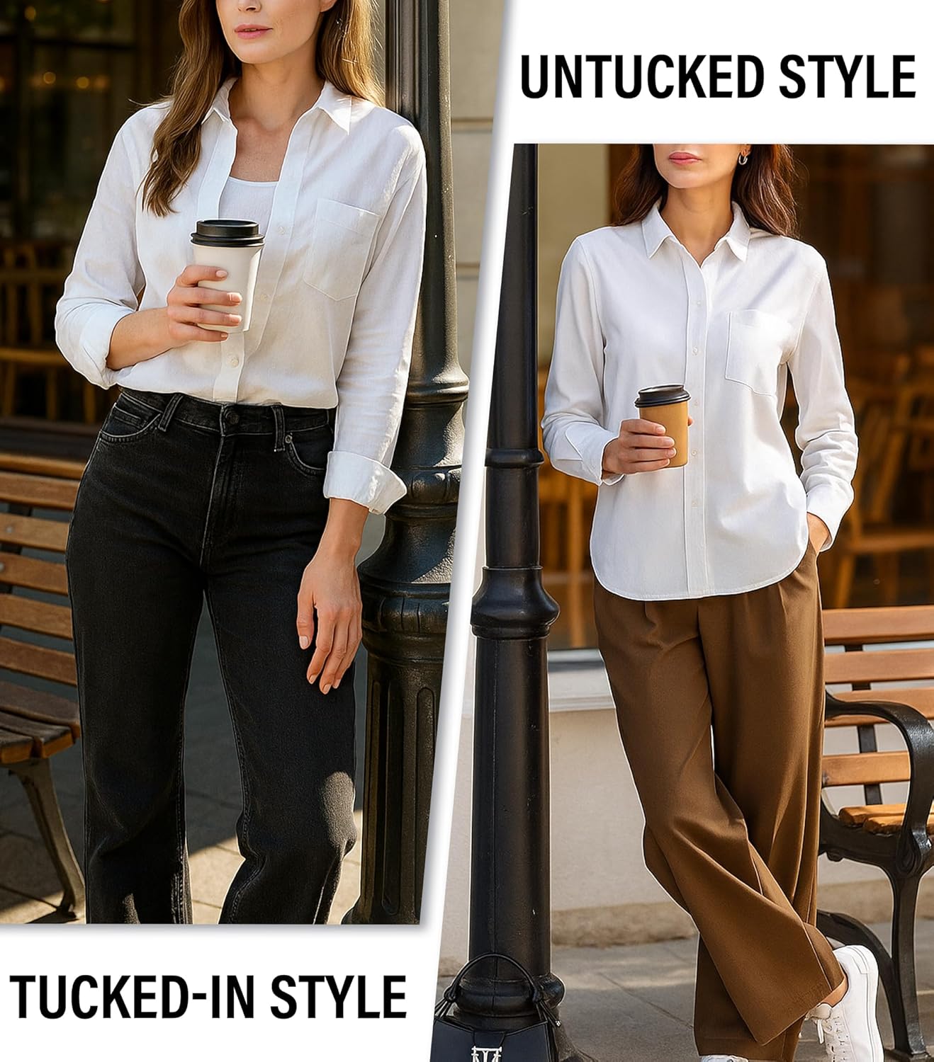 Women's Button Down Shirts Work Office Business Blouses Soft Casual Oversized Style Boyfriend Tops with Pockets - Image 6