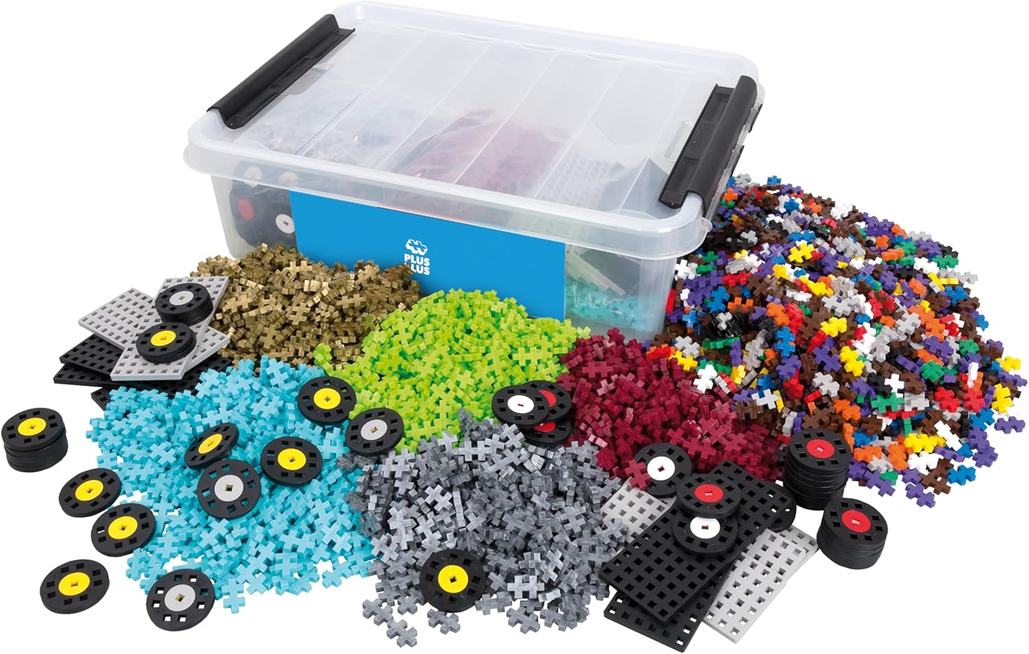 PLUS PLUS - GO! Educational Tub - 2600 Pieces / 10 Baseplates / 40 Wheels - Vehicle Construction Building Stem / Steam Toy, Interlocking Mini Puzzle Blocks for Kids