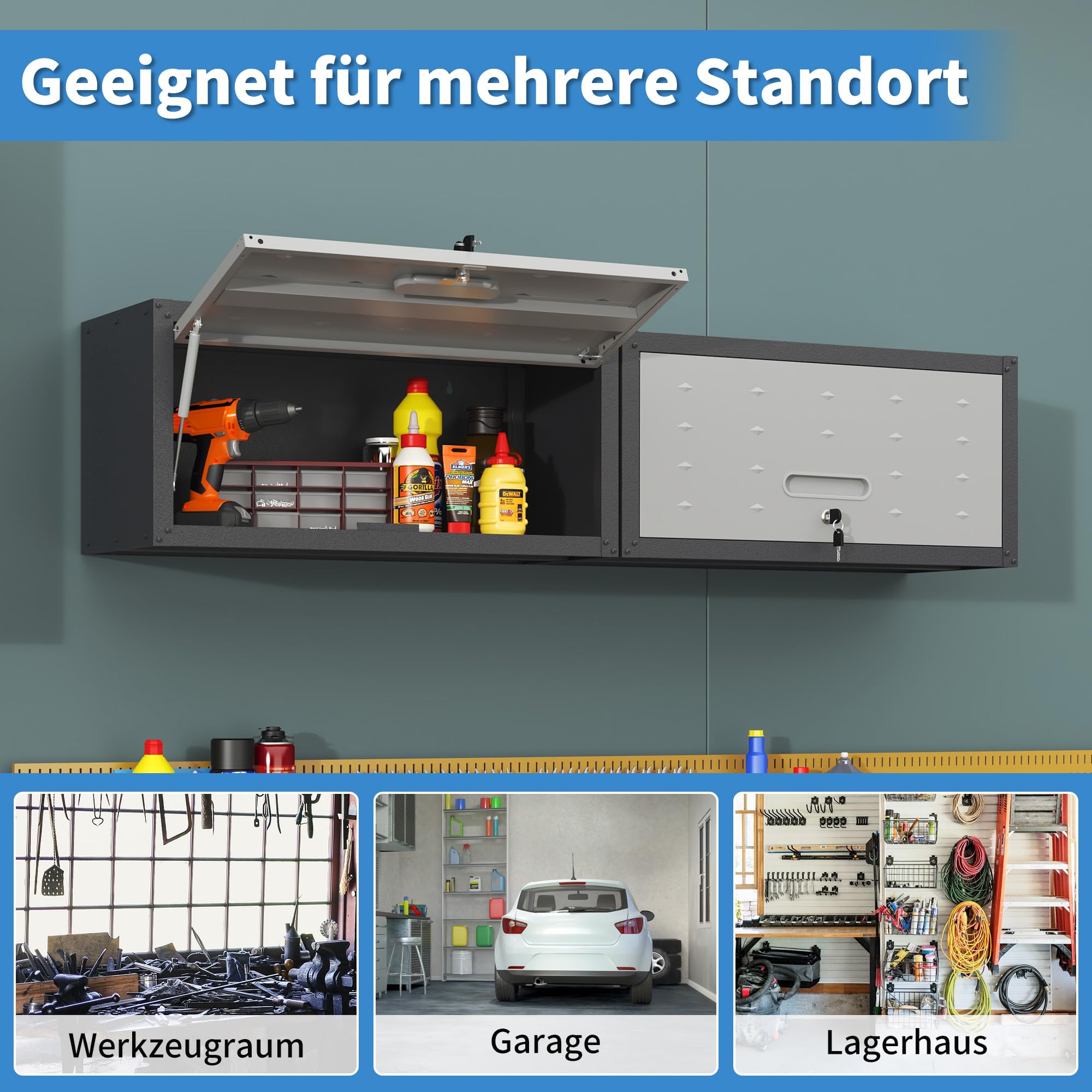 Armoire murale métallique polyvalente pour outils verrou 34.5x75x30cm garag