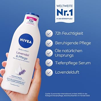 NIVEA Body Lotion Lavender & Care Body Cream with Lavender Fragrance and Deep Care Serum for 72 Hours of Moisture Body Lotion with Oils of Natural Origin (400 ml)