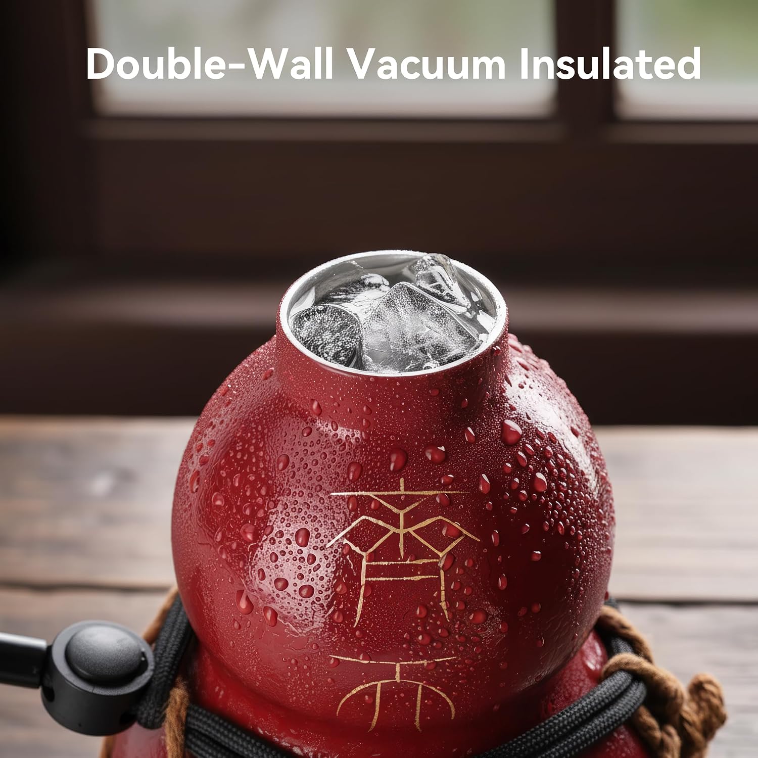 18 oz Insulated Gourd Bottle, Unique Gourd-Shaped Vacuum Insulated Bottle, 316L Stainless Steel Water Bottle with Crackle Finish for Travel, Hiking, Camping & Outdoor (Cracked Red)