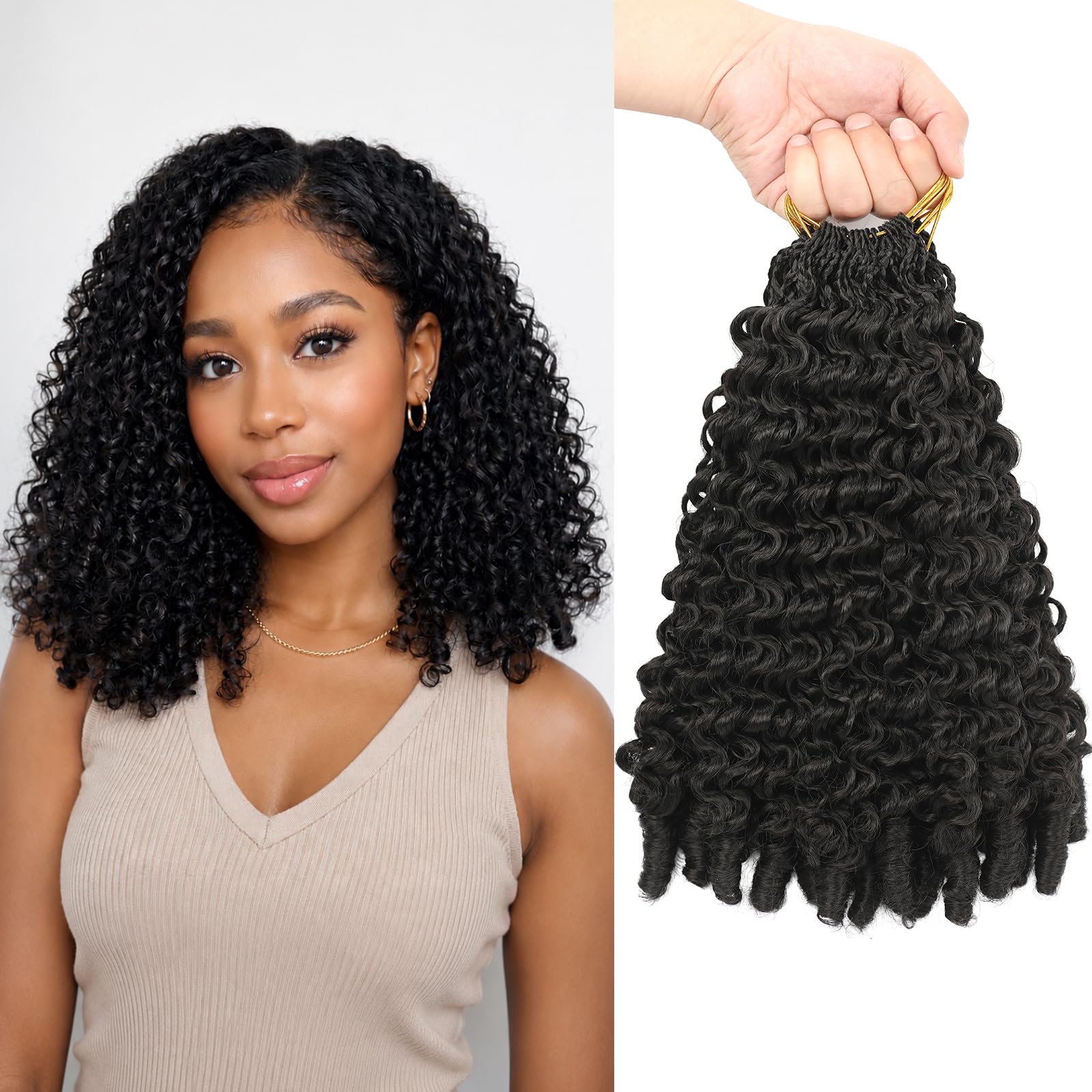 Photo 1 of 120 Strands New Burmese Curly Crochet Hair Pre Looped 12inch 8 Packs 1B#