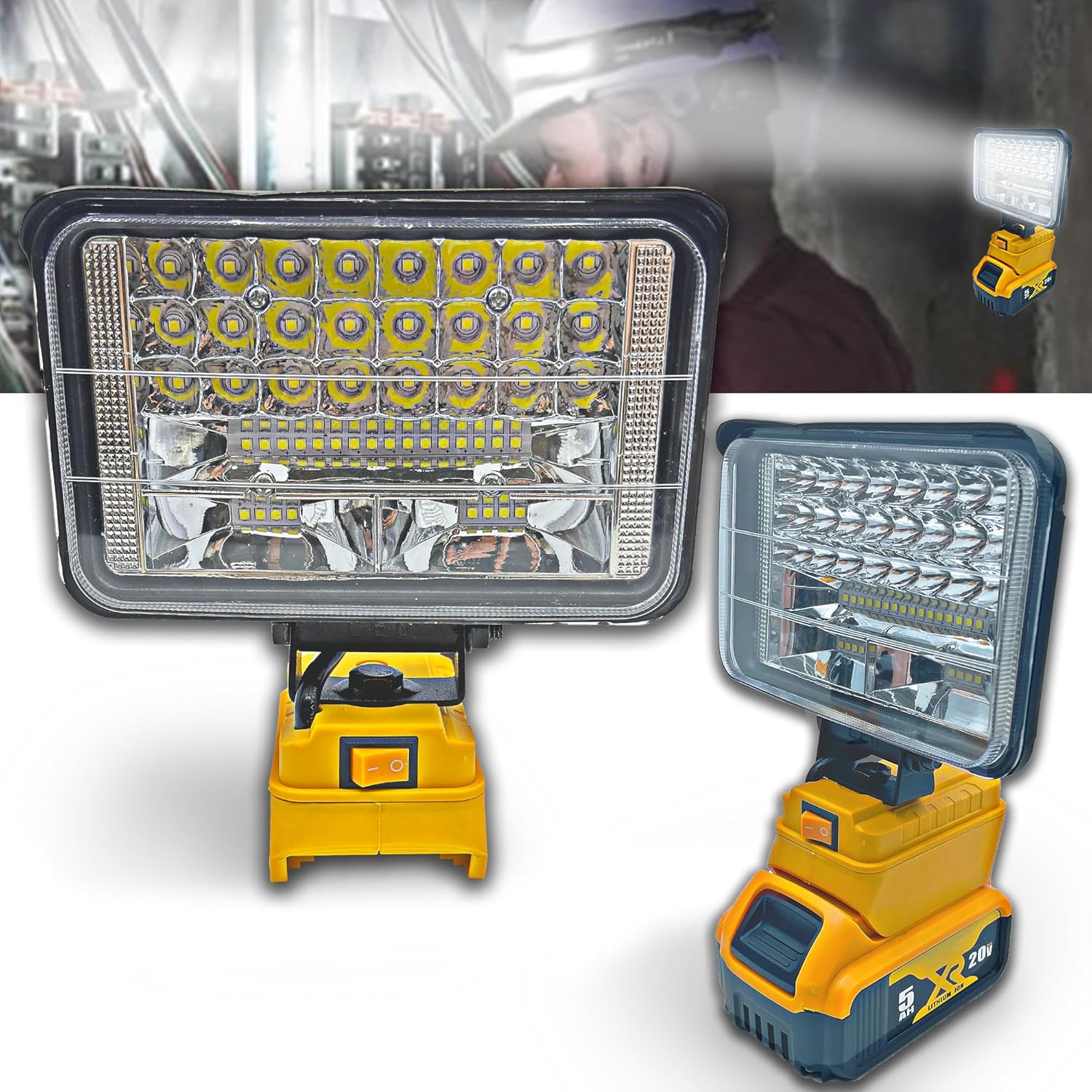 Cordless LED Work Light for Dewalt 20V Battery，90W 5400ML LED Wide Beam Flood Light with Two USB Charging Port Light for Emergency,Workshop,Garage.(No Battery)
