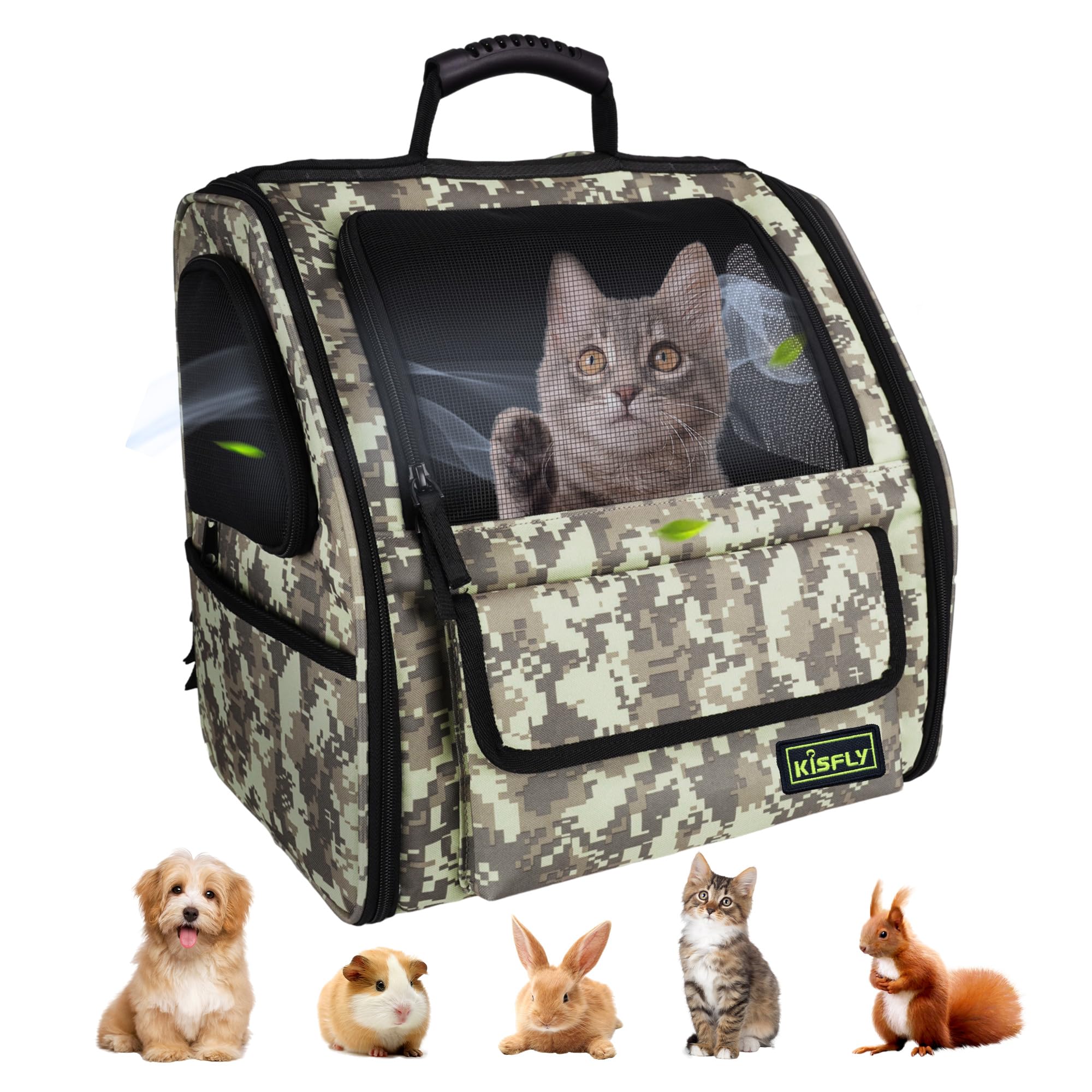 Collapsible Cat Backpack Carrier, Dog Backpack Carrier for Small Dogs Cats Up to 12 Lbs, Three-Sided Breathable Pet Backpack with Soft Padded,