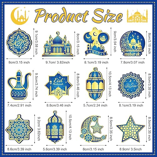 Miniatura 3 de 36 adornos de Ramadán de madera Eid Mubarak para colgar en castillo, farol de luz, estrella y luna, adornos para árbol de Navidad, decoración de