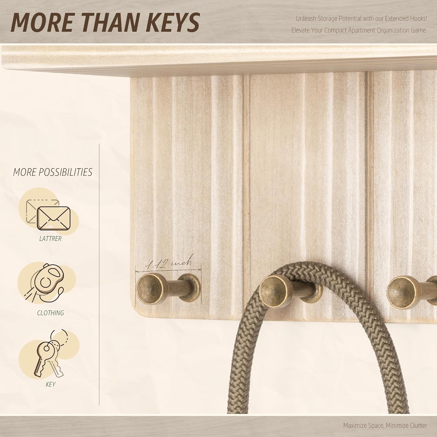 Rebee Vision Decorative Key Holder Wall Mount Set - Small Key Holder for Wall with Key Hooks and Floating Shelf for Home Decor - Ideal for Apartment Essentials (Natural Wood)