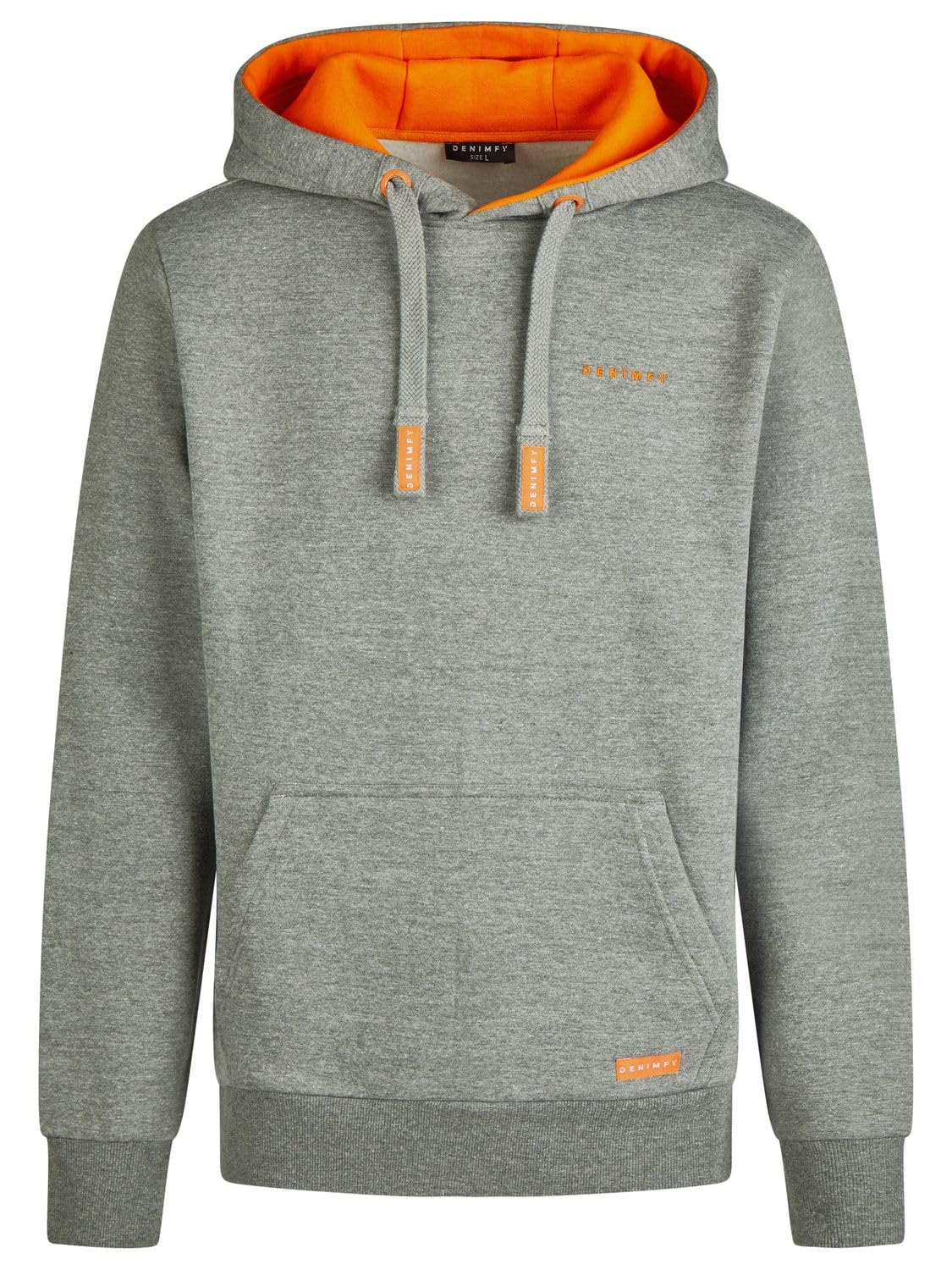 DENIMFY Męska bluza z kapturem, regularny krój, DFBenno, sweter z kapturem, granatowy, rozmiar 4XL, kolory: szary melanż, standardowy 2-toppy pomarańczowy