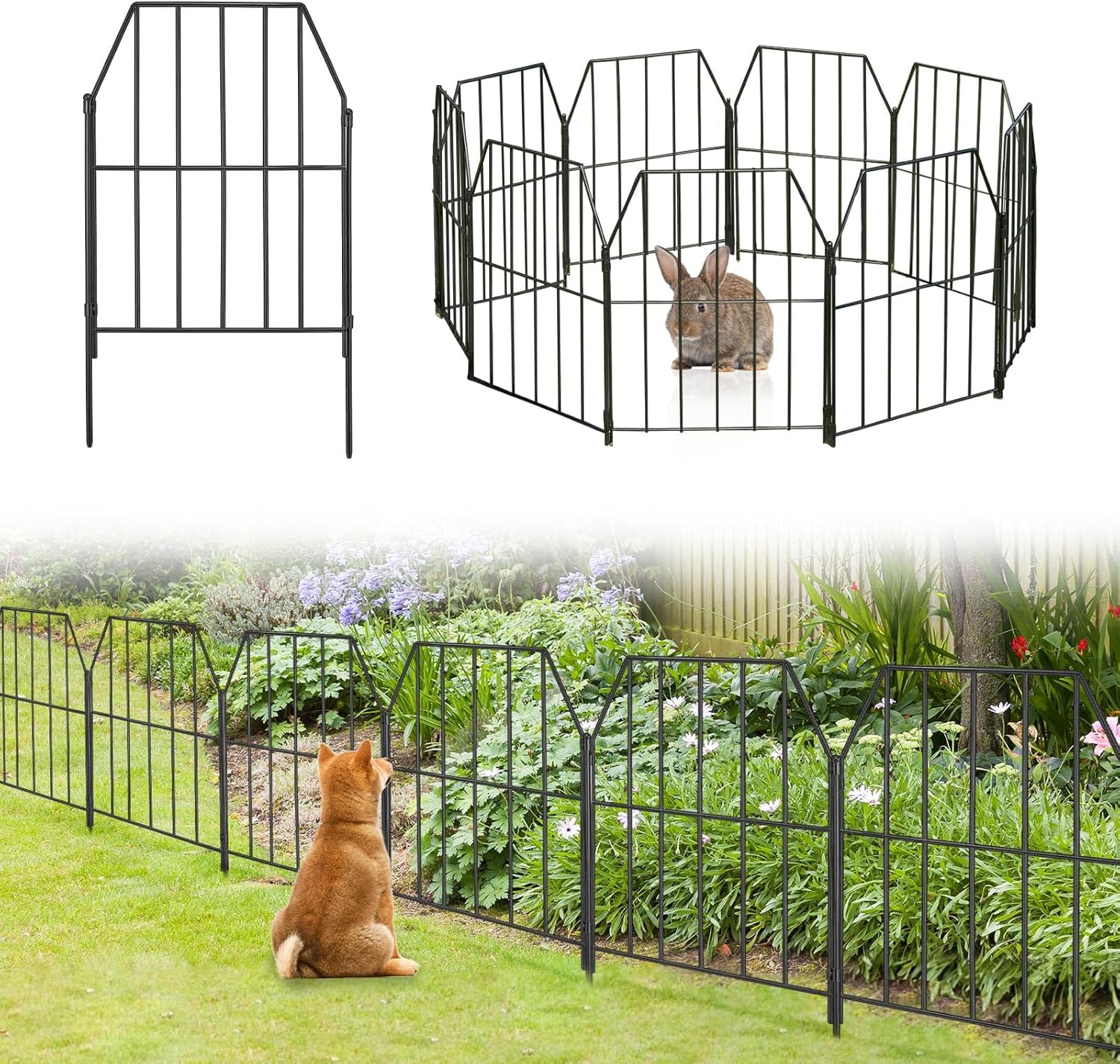 Kingsyard Decorative Garden Fence 10.8ft x 21in, 10 Panels Metal Rustproof No Dig Animal Barrier for Dog Border Fence with Ground Stakes, Outdoor Decor Fence for Yard Landscape Patio Garden