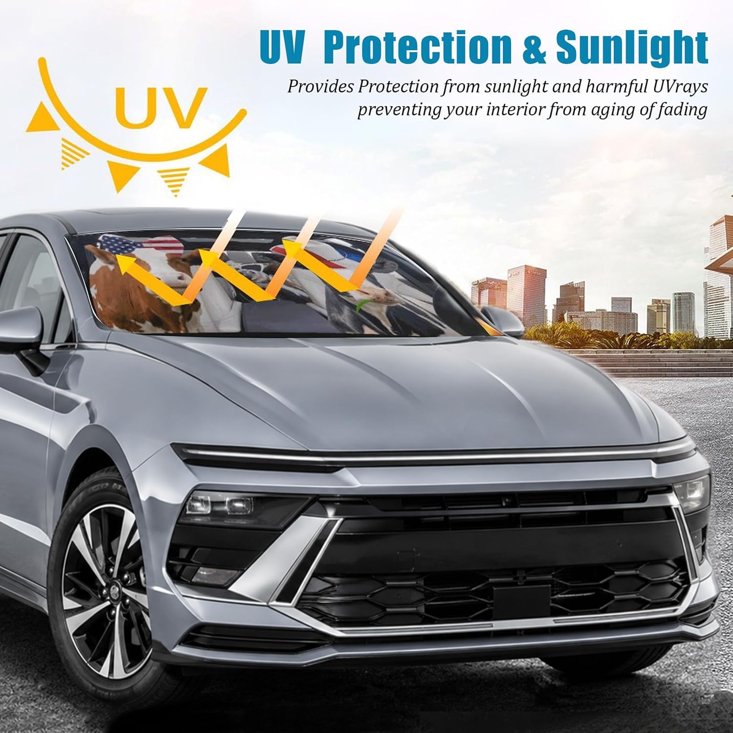 Funny Cow Car Windshield Sun Shade Foldable Sunshade Front Window Cover Sun Visor Protector Accessories (59x27.5 inches) image 5