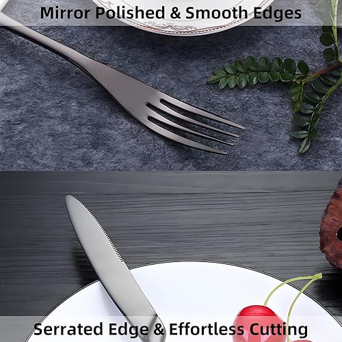 Miniatura 4 de 48-Piece Black Silverware Set,Stainless Steel Flatware Set for 12,Ergonomic Handle Mirror Polished Dishwasher Safe Elegant Design Cutlery Set for