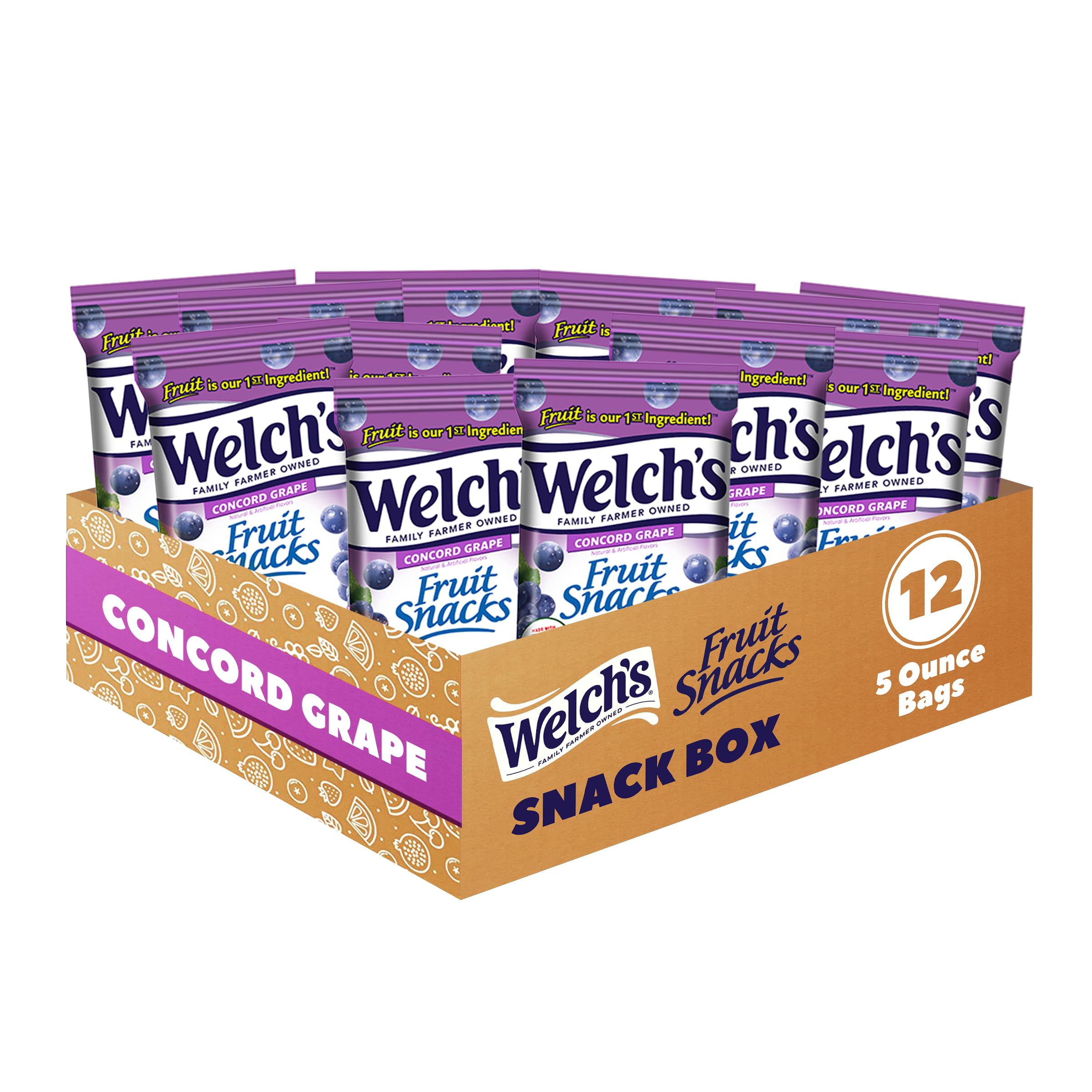 Welch'sFruit Snacks, Concord Grape Snack Box, Gluten Free, 5oz Snack Packs (Pack of 12)