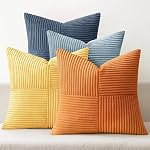 MIULEE Dusty Couvertures d'oreiller à la ferme Blue Navy 18x18 Ensemble de pouces 4 Boho Patchwork Gradient Coussin Cases Western Modern Oreiller Cases Corduroy Home Décor pour Canapé Canapé Salon Lit