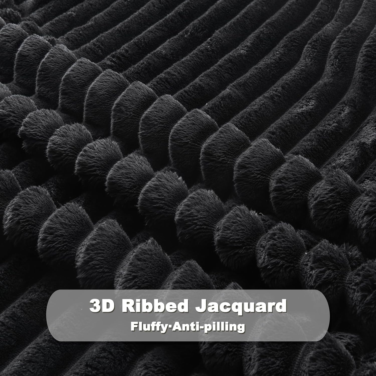 NEWCOSPLAY Super Soft Throw Blanket Black Premium Silky Flannel Fleece 3D Ribbed Jacquard Lightweight Bed Blanket All Season Use (Black Ribbed, Throw(50"x60")) - Image 7