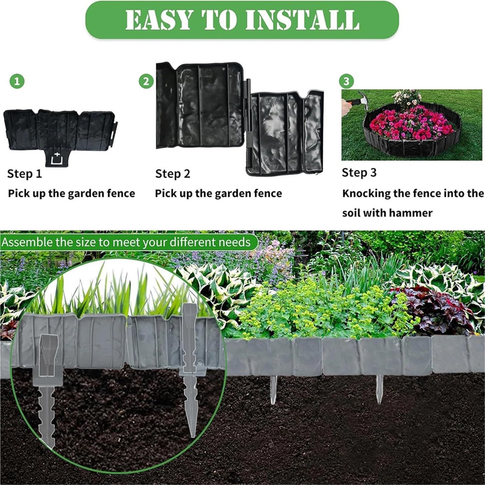 Valla Jardin Exterior 5pcs 24.5×10cm Garden Lawn Edging Border with Strong Securing Pegs Flexible Landscape Decor(Black)