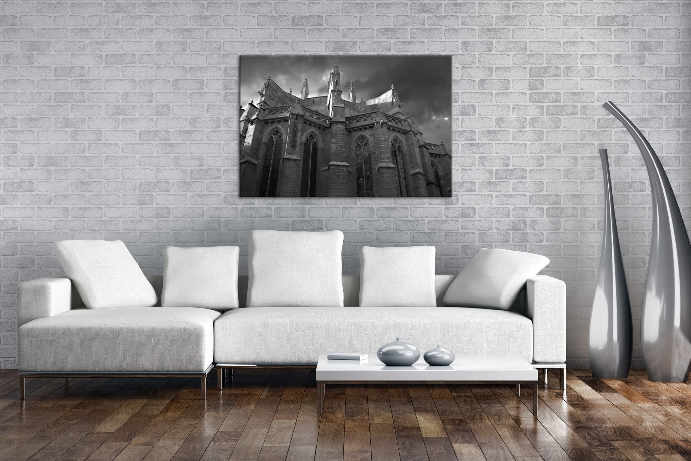 deyoli Gotycka katedra format: 75 x 50 cm efekt: czarny/biały jako obraz na płótnie, motyw oprawiony na ramie z prawdziwego drewna, wysokiej jakości druk cyfrowy z ramą