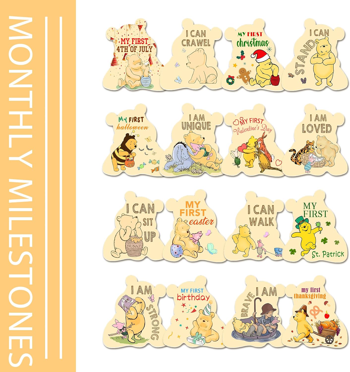 Winnie Baby Monthly Milestone Blanket, 1-12 Monthly Baby Milestone, Newborn Photography Background Decor, Newborn Photography Props Double-Sided
