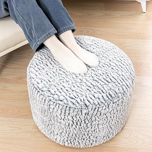 Miniatura 4 de Puf otomano de relleno para sala de estar, dormitorio, almacenamiento en el suelo, reposapiés, reposapiés otomano redondo, 20 x 20 x 12 pulgadas,