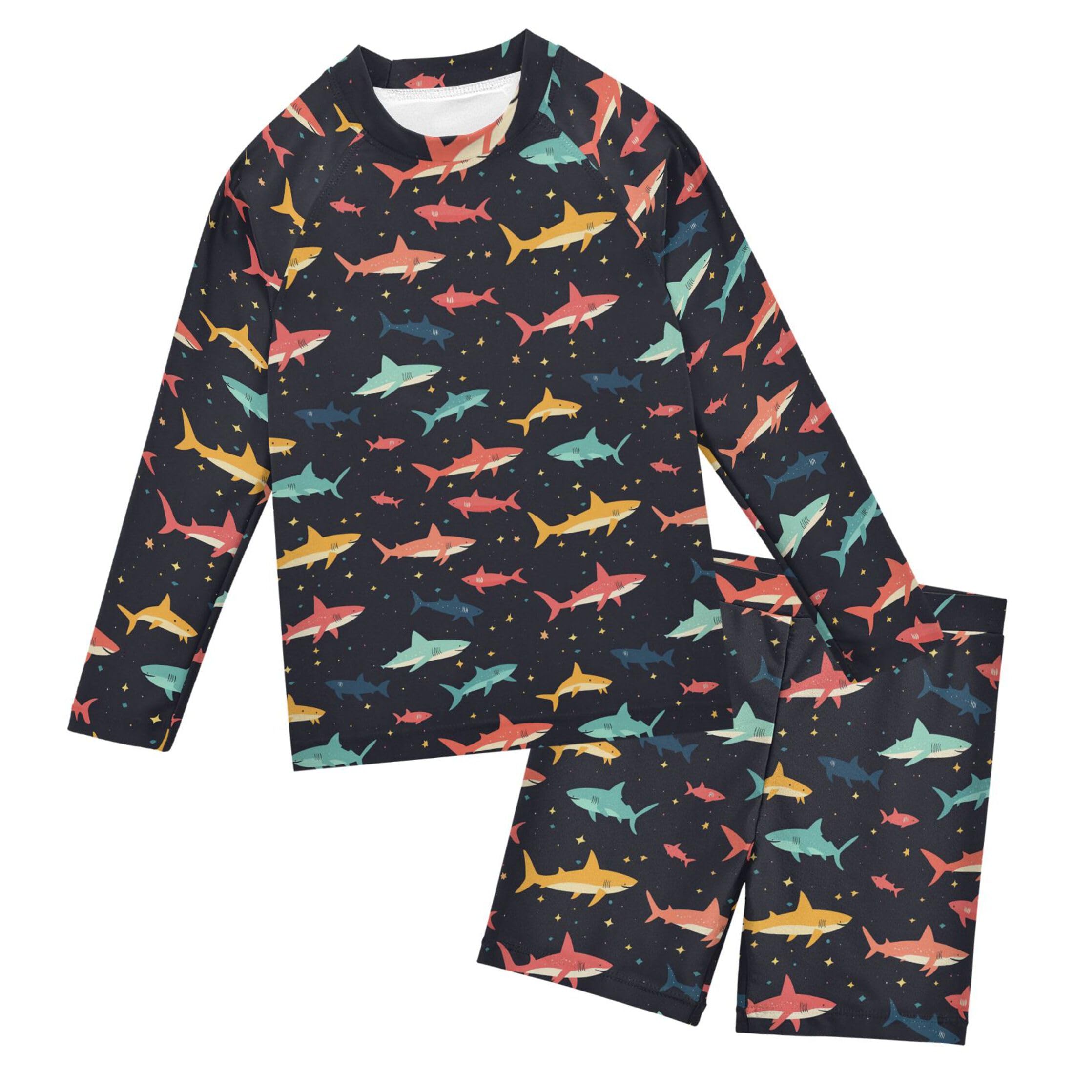 Cute Shark Baby Boys' Toddler Long Sleeved Rashguard Swim Bathing Suit Set B0404968