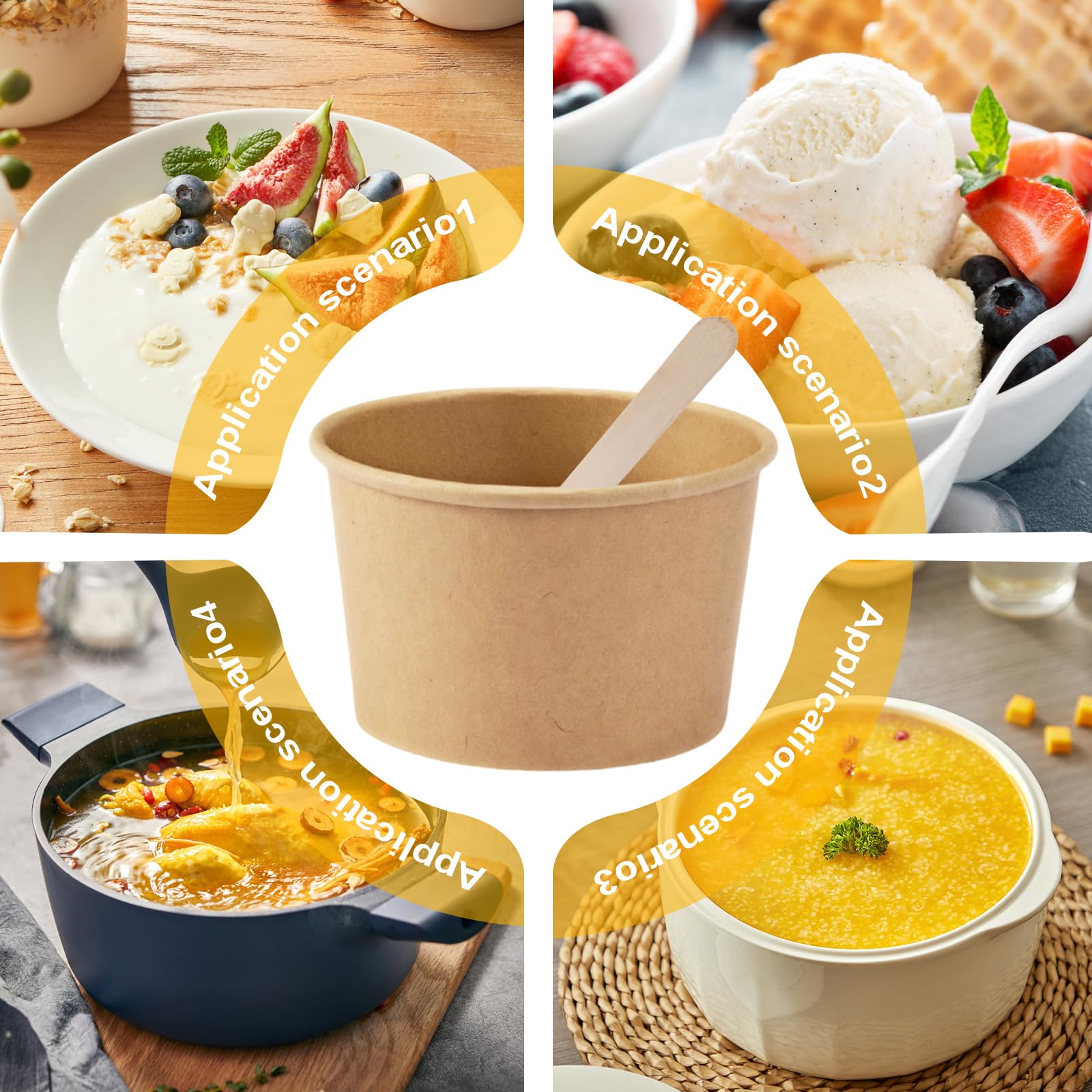 50 Bicchieri In Carta Ecologici Per Gelato 240 Ml + 50 Cucchiai – Marroni, Compostabili, Perfetti Per Dessert