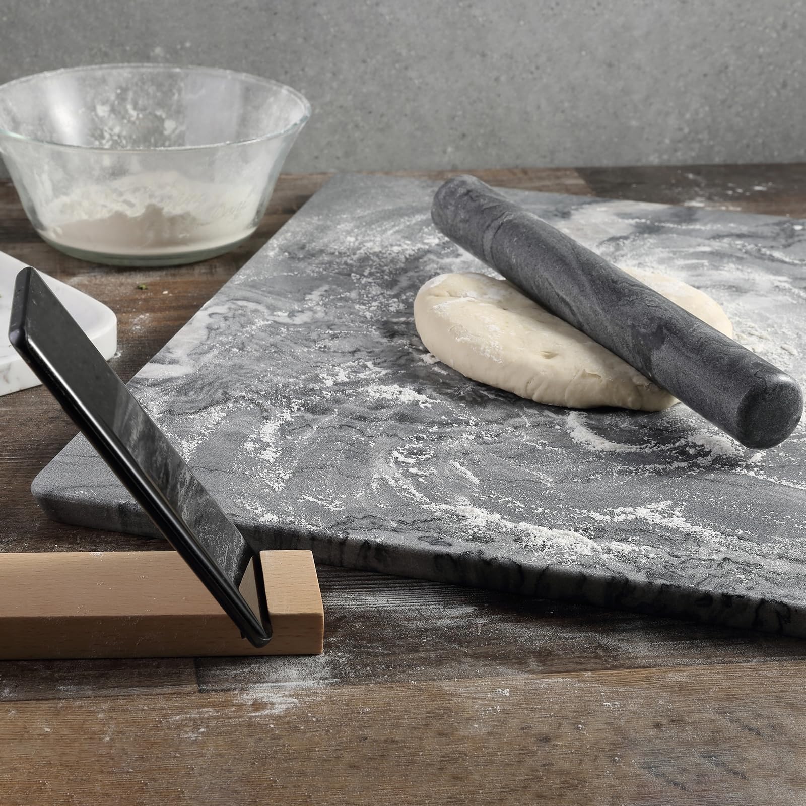 Koville Rodillo francés de mármol natural africano, rodillo antiadherente de 12 pulgadas para hornear, rodillo de masa para pasta, albóndigas, fondant, pastel, pan, pizza, herramientas de cocina para
