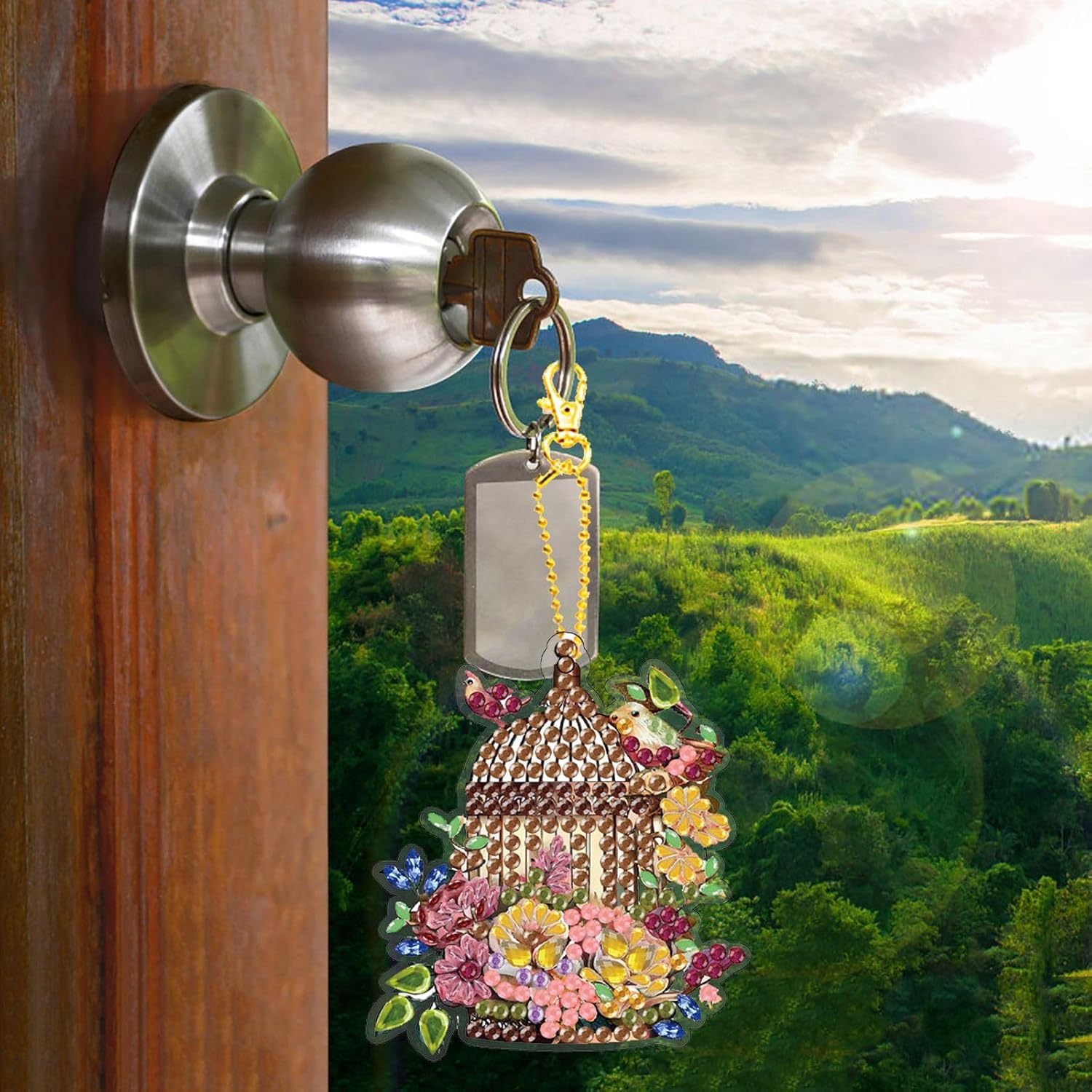 24Pcs DIY Diamond Art Painting Keychain Ornament Diamond Spring Handmade Keychains Hanging Pendant Double Sided Spot Drill