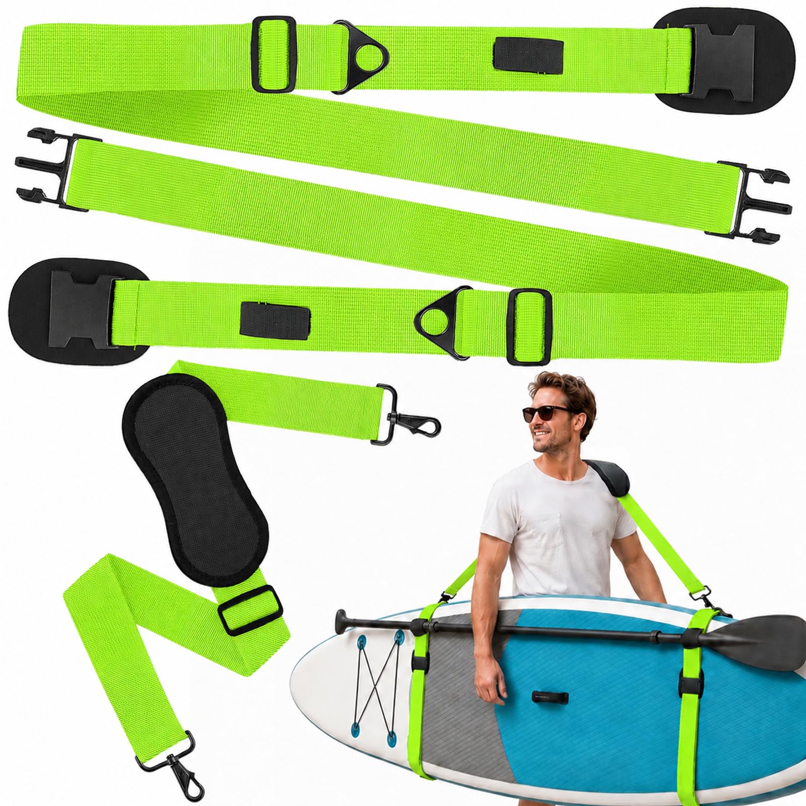 SUP Tragegurt, Surfboard Tragegurt, Kajak Schultergurt Verstellbarer, Trageriemen für Surfbretter, Kajak, Paddleboard, Longboard, Kanu und Stand Paddle