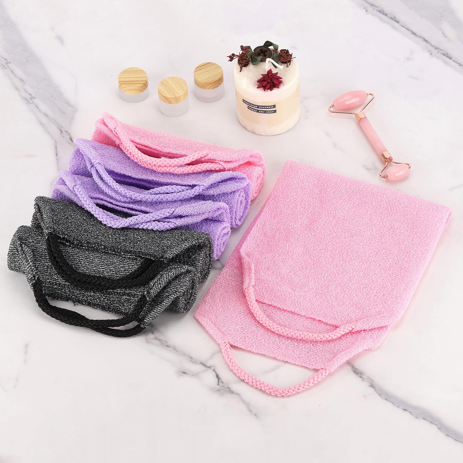 2 toallas exfoliantes de espalda con asas, toalla exfoliante corporal para ducha, exfoliante de espalda de nailon, lavadora para hombres y mujeres (gris)