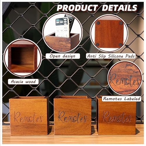 Miniatura 6 de Soporte para control remoto, soporte de madera para control remoto de TV para mesa, organizador remoto para decoración del hogar, caja remota para