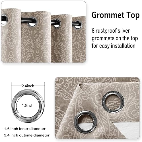 Miniatura 5 de DWCN Cortinas opacas marrones para sala de estar, patrón de damasco, aislamiento térmico, ahorro de energía, cortinas con ojales para dormitorio,