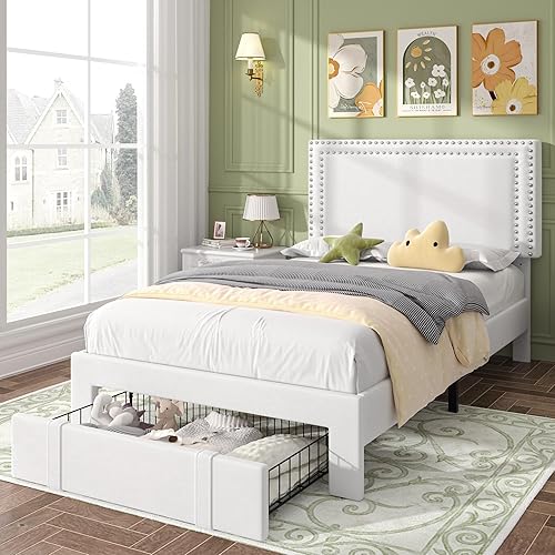 Miniatura 264 de VECELO Base de cama de tamaño matrimonial con cabecera tapizada ajustable, plataforma de listones de madera, diseño sin ruido, fácil montaje Negro