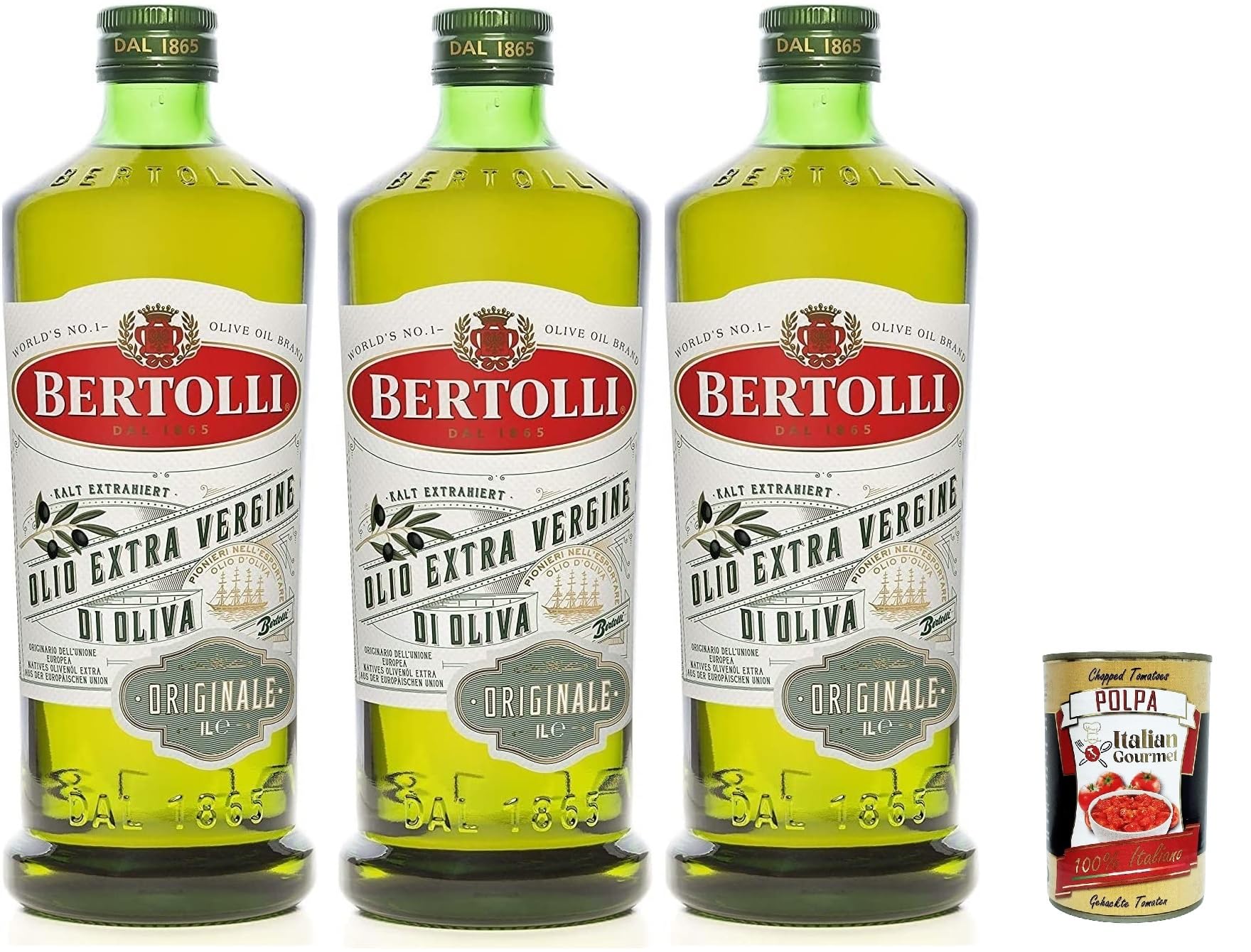 Olio extra vergine di oliva, Huile d'olive native Extra, Originale, 1er Pack (3 x 1000 ml), Huile italienne + Italian Gourmet Polpa