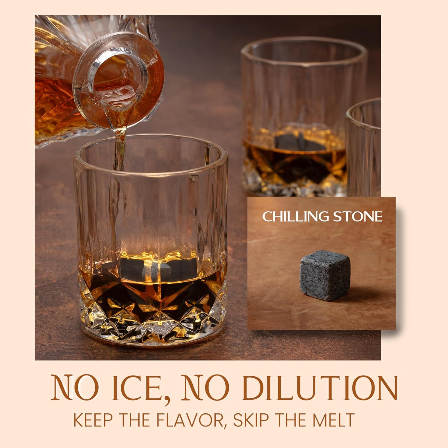 MIXOLOGY & CRAFT Whiskey Decanter Set – 10oz Crystal Whiskey Glasses, Wood Stand & 6 Granite Whiskey Stones | Premium Rocks Glasses Barware Gift for Any Occasion - Image 5