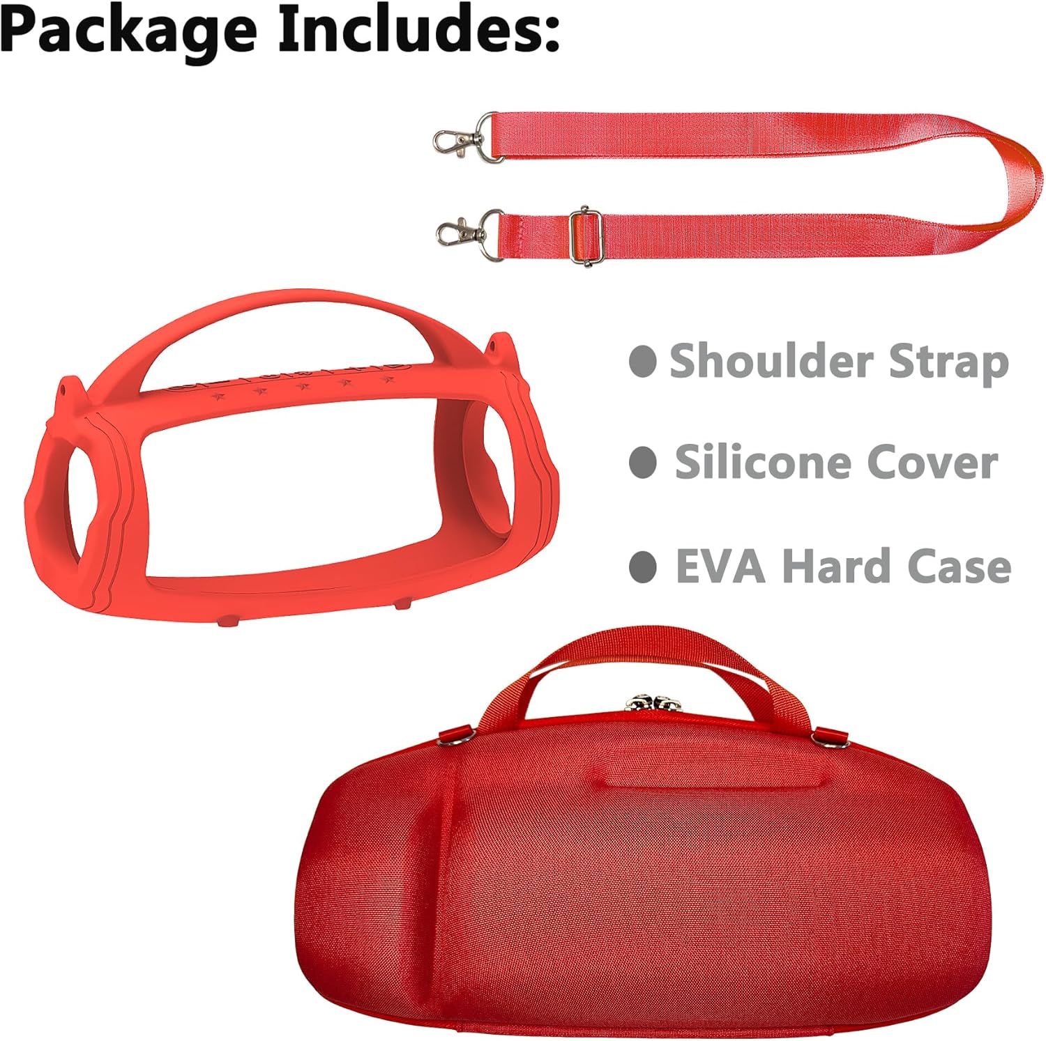 JCHPINE Silicone Cover and Hard Travel Case for JBL Charge 4 / Charge 5 Portable Bluetooth Speaker Accessories (Red Case, NOT for Wi-Fi Version) - Image 2