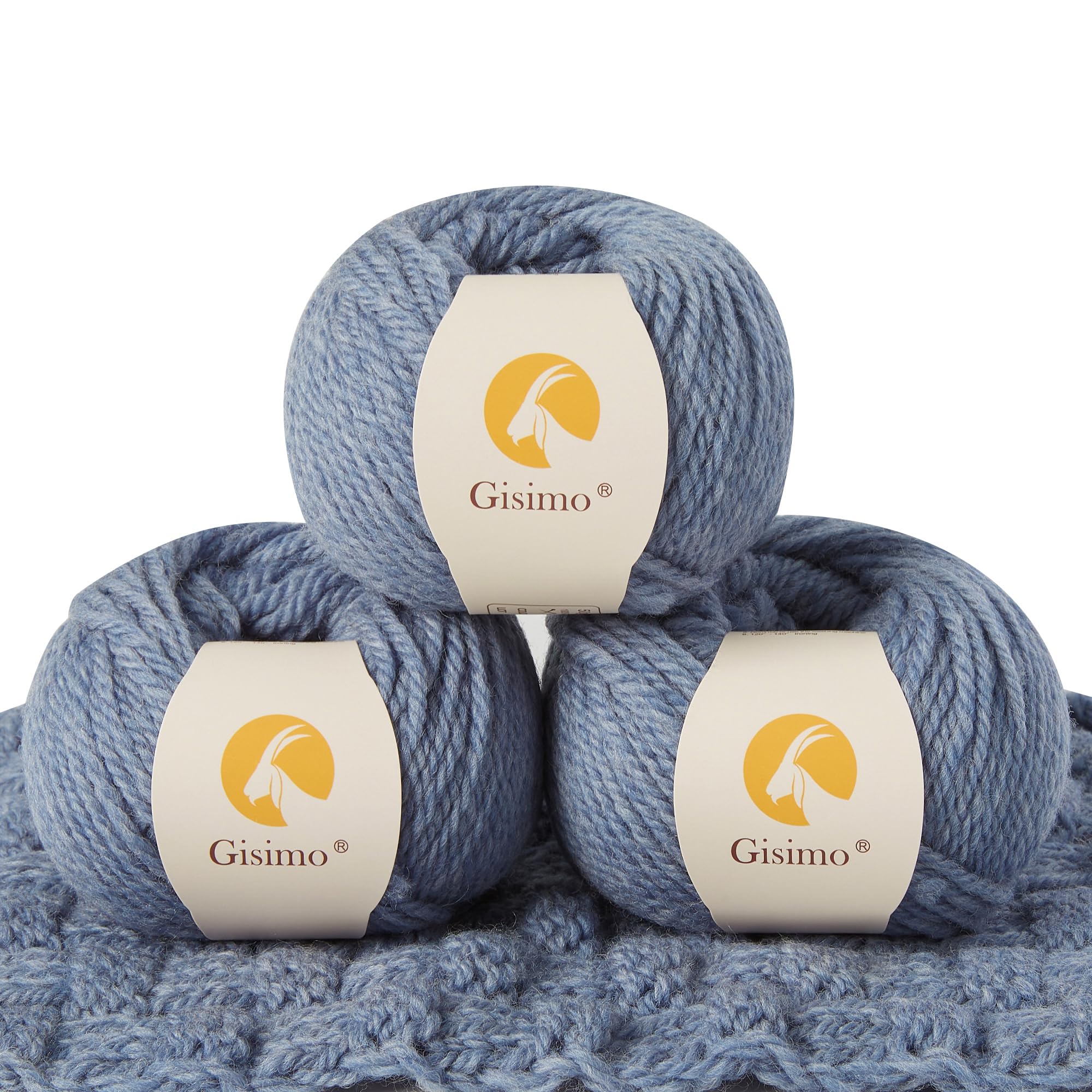 100% Merino Wool Yarn, 3-Ply Luxurious and Soft Yarn for Hand Knitting &amp; Crocheting (Light Blue, 3Balls)
