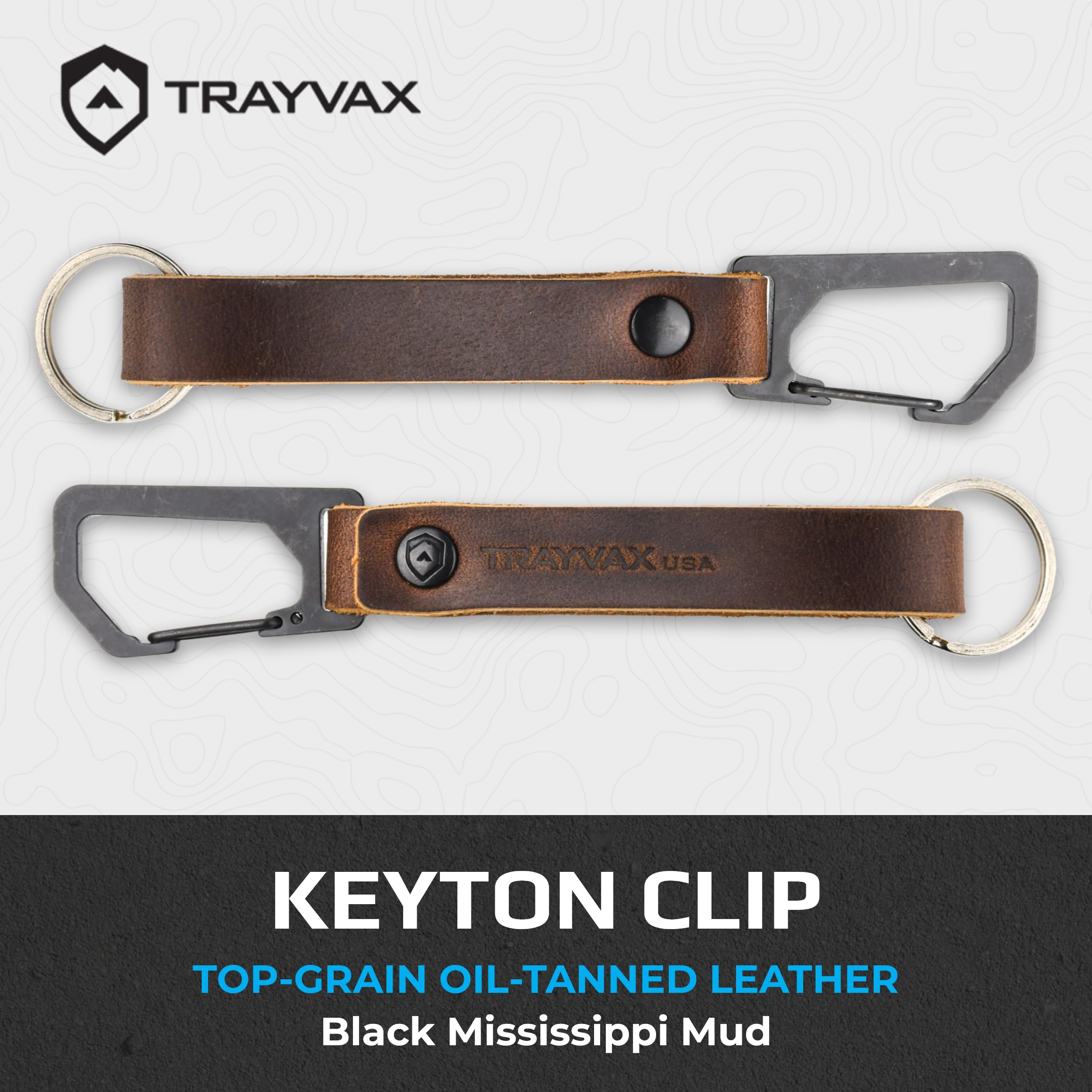 Trayvax Keyton Leather Keychain, Quick Release Carabiner Clip Key Chain for Men and Women, Stainless Steel, Black Mississippi Mud
