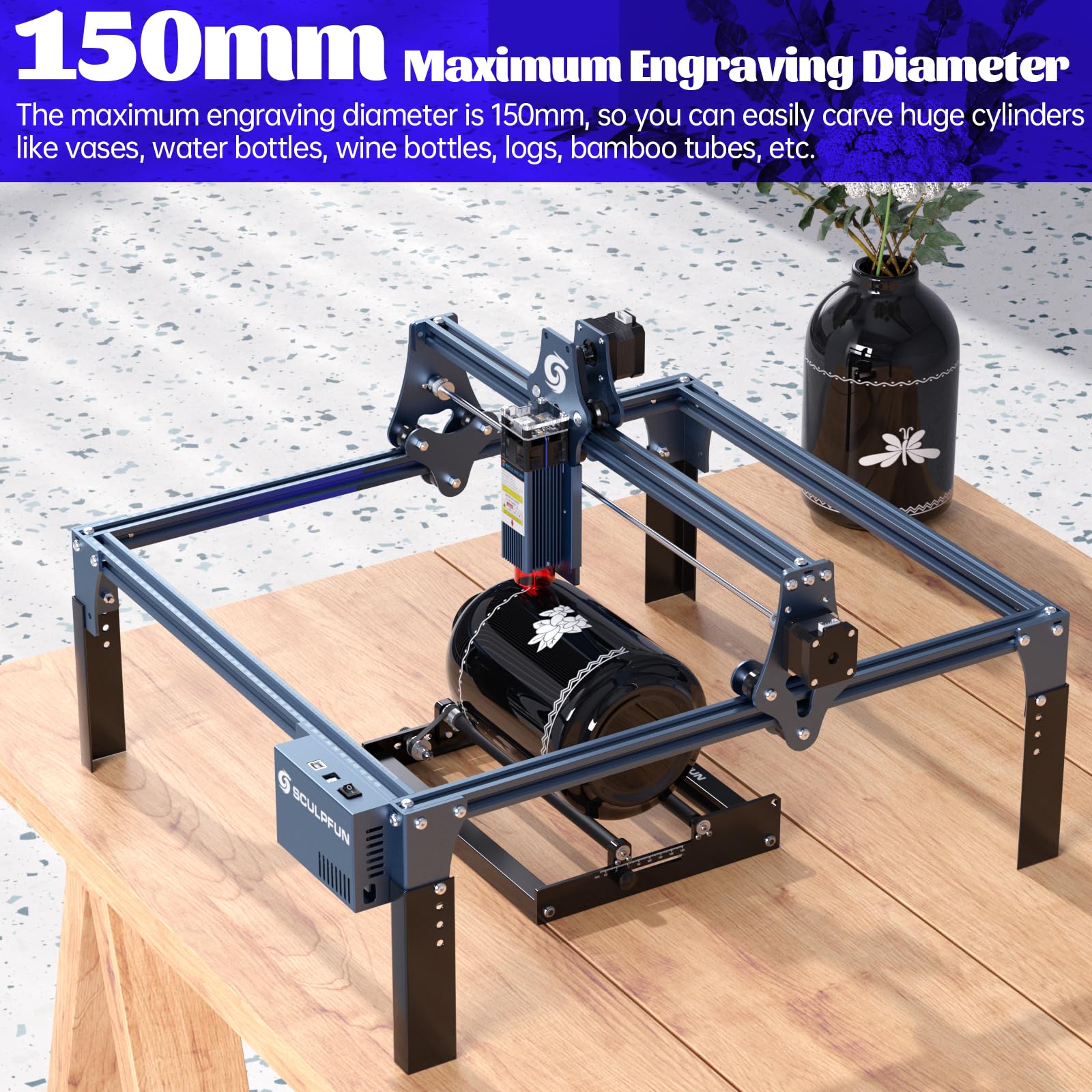 SCULPFUN Incisioni laser Rotary Roller, campo di incisione 6-150 mm, 4 incrementi in metallo, impedisce lo scivolamento, per macchina da incisione laser, cilindro a tazza