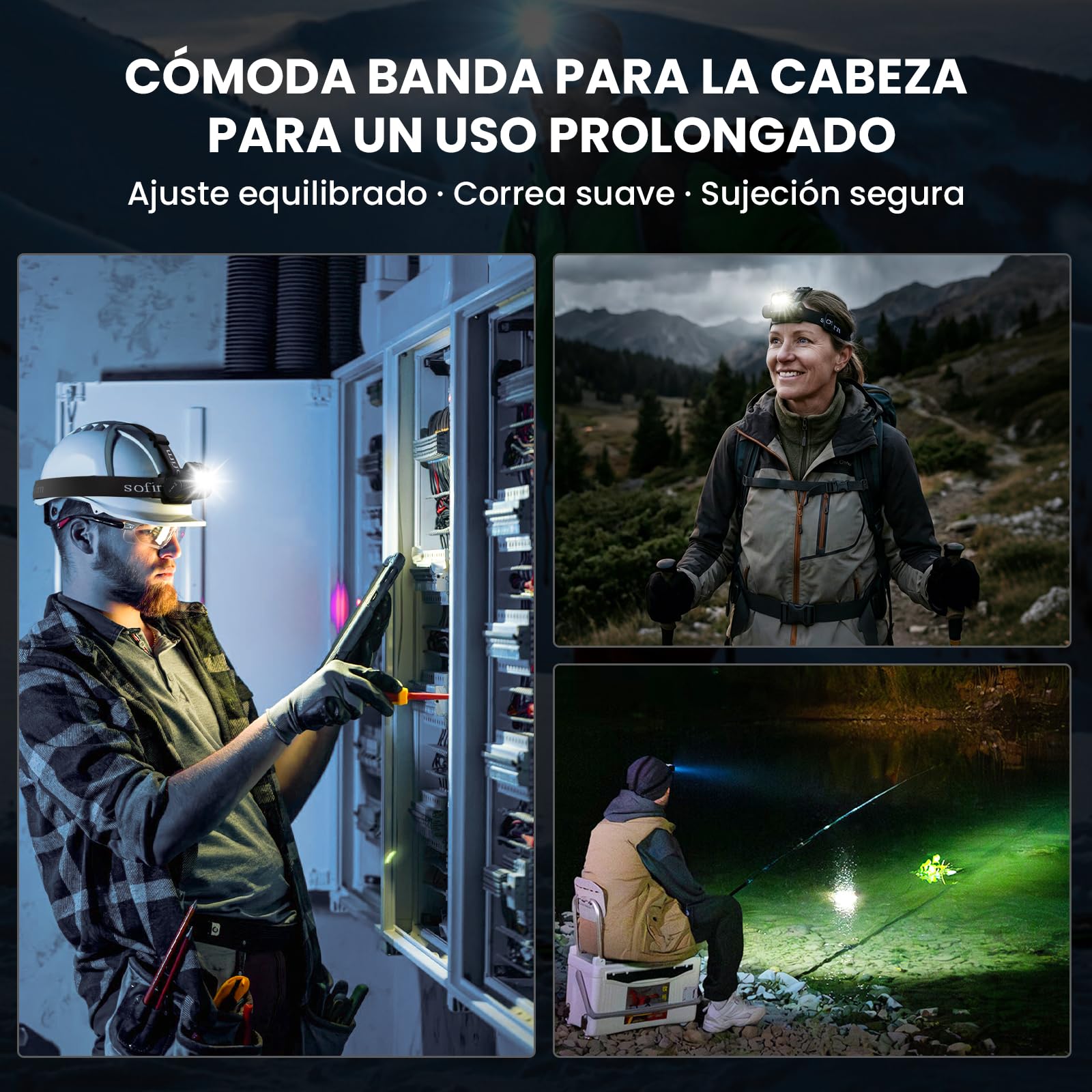 sofirn HS20 - Lámpara frontal LED, 2700 lúmenes, doble emisor, 90 CRI 5000K, 3 programas de funcionamiento, frontal profesional para acampar, carrera