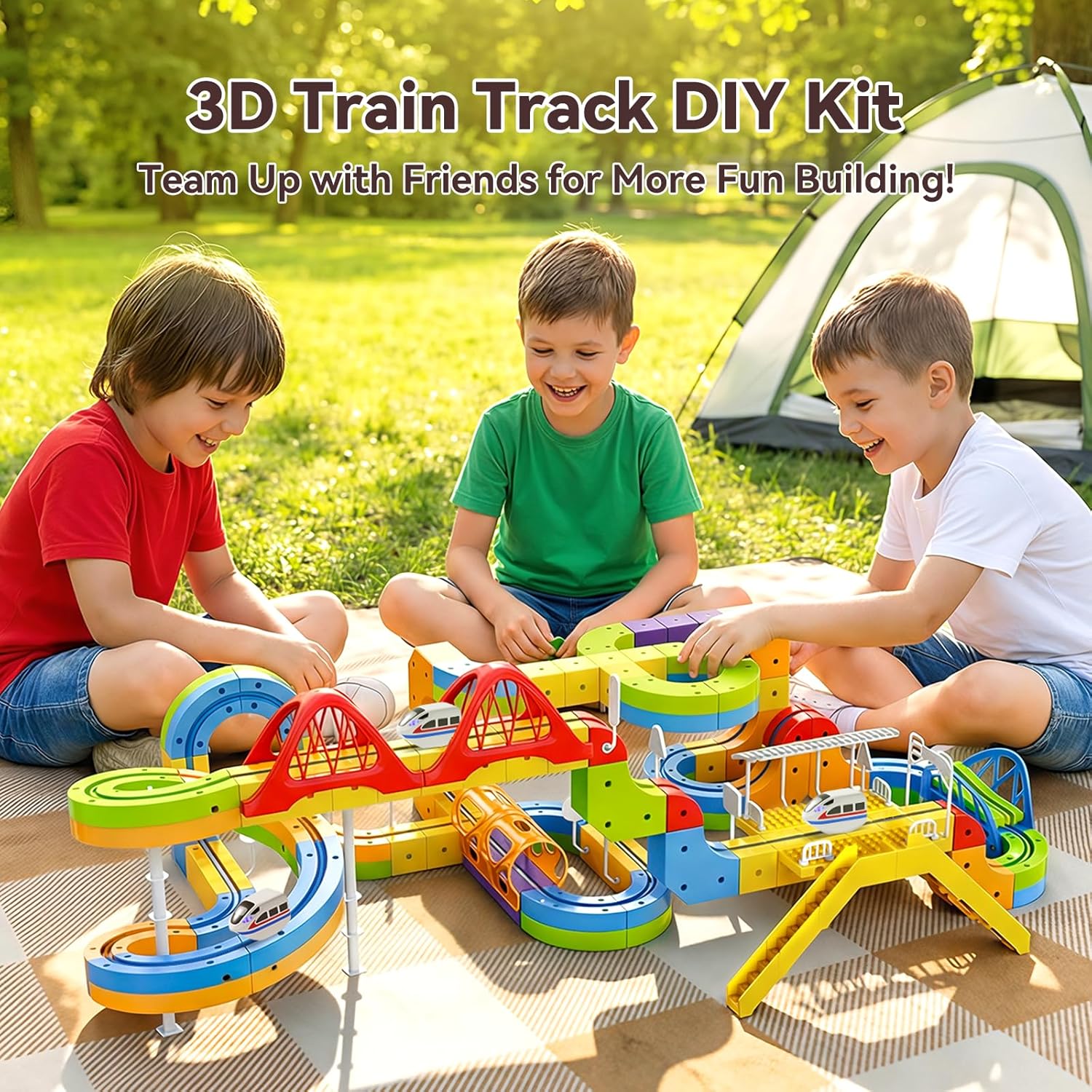 Upgrade Electric Train Set, 3D Cube Track-DIY Rail Cube Block Kit, 113PCS STEM Gravity-Defying Motorized Trains Race Tracks Toys Gift for Kids Boys Girls Age 3 4 5 6 7 8+
