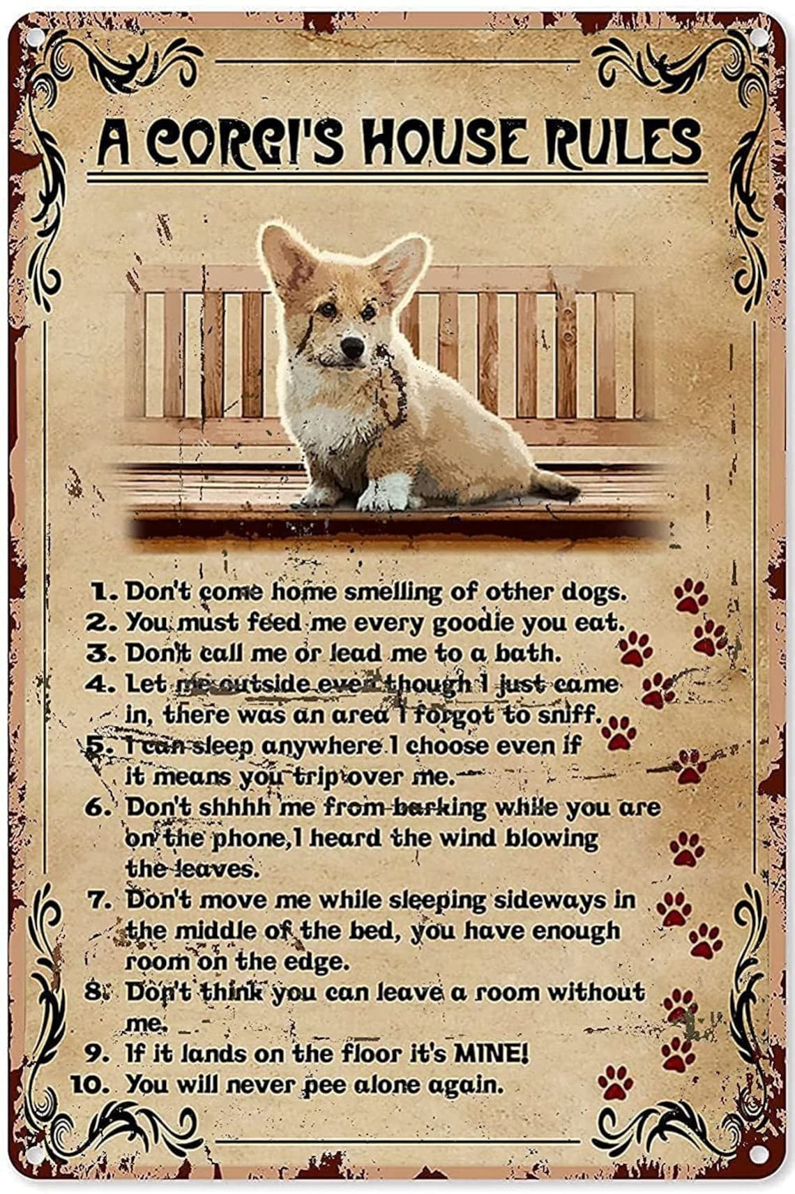 Metal Tin Sign Poster A Corgi's House Rules Farmers Market Flower Restaurant Garage Club Wall Decor 8x12 Inch Gifts for Family