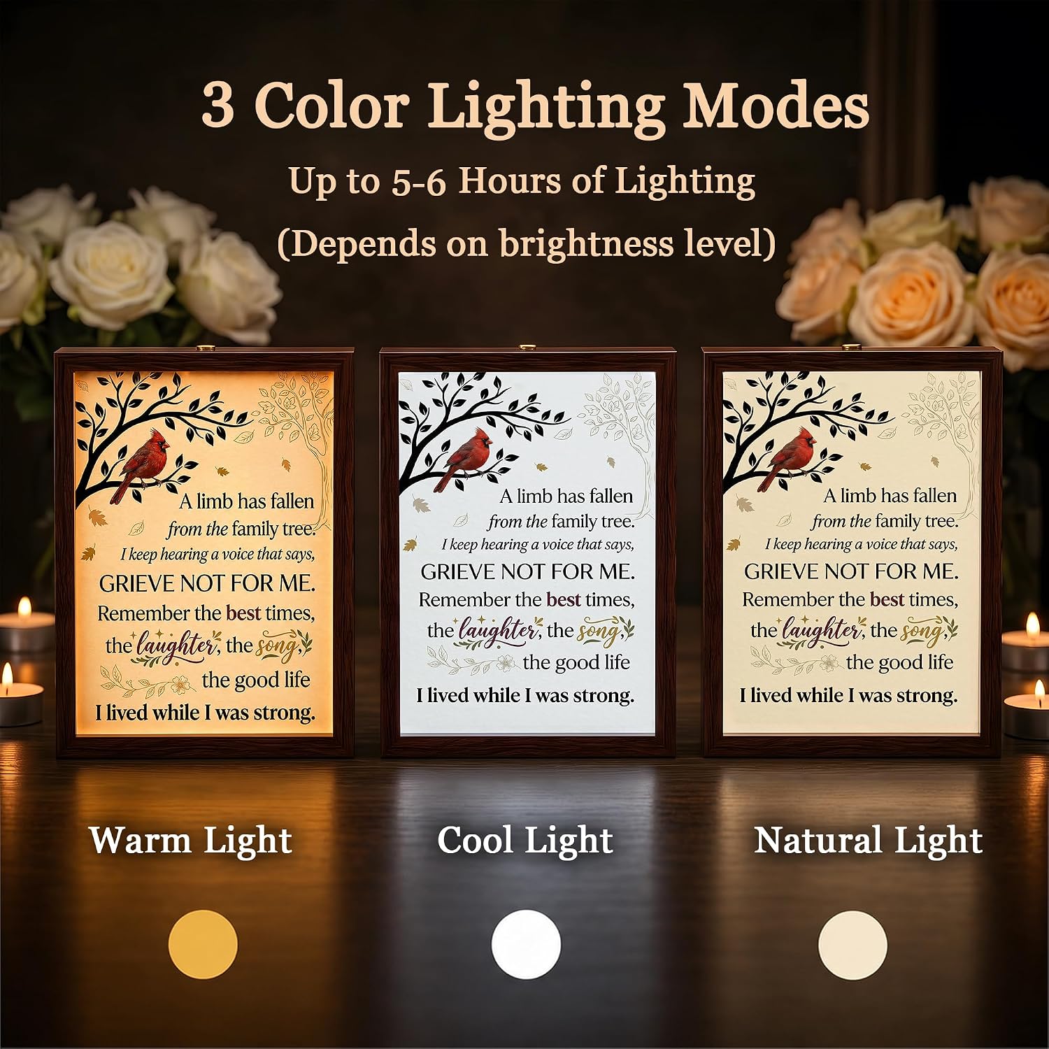Sympathy Gifts for Loss of Loved One, Light Up LED Memorial Wooden Shadow Box, Bereavement Condolences Remembrance Gifts 6.3x4.3x2.1 Inches