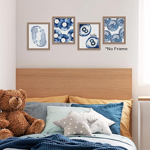Miniatura 6 de TLESKE Juego de 4 pósteres de 8 bolas de la suerte de guepardo azul preppy sin marco de 8 x 10 pulgadas, impresiones artísticas de pared de bolas de