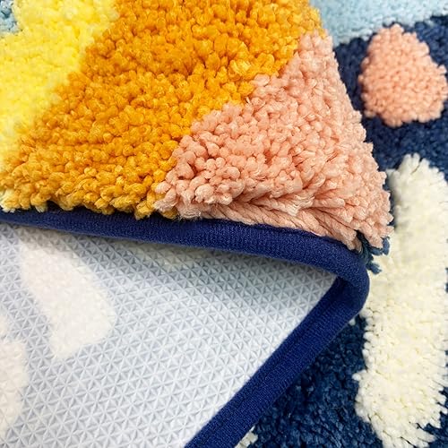 Miniatura 4 de USTIDE Bonita alfombra de baño con diseño de nubes felices para niños, tapete de baño antideslizante absorbente de agua para niños, tapete suave