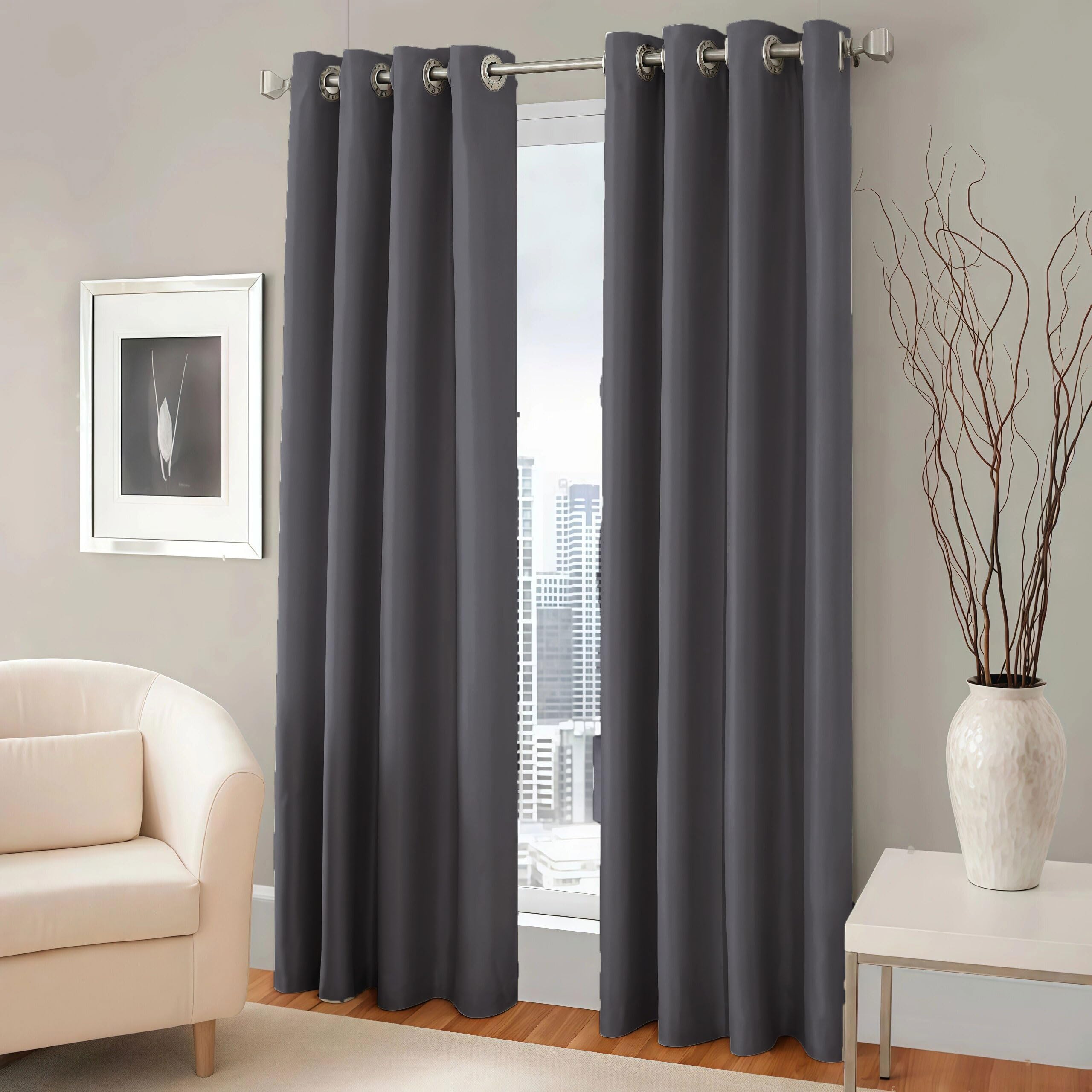 LIUJYUAN Black Out Curtain 170 x 370 cm with Eyelet, Windproof, Room Darkening Eyelet Curtain, Window Insulated Soundproof for Bedroom, Living Room, Door, Dark Grey