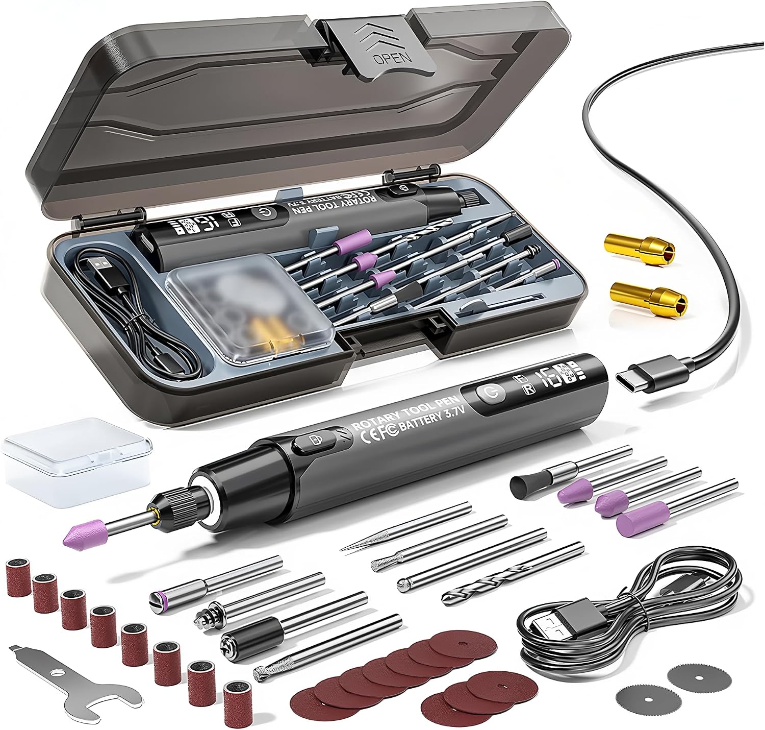 Electric Mini Grinder Engraving Pen 4.2V 10000-16000r Wireless Grinder Cordless Micro Rotary Tools Drill for Jewelry Metal(Grey)