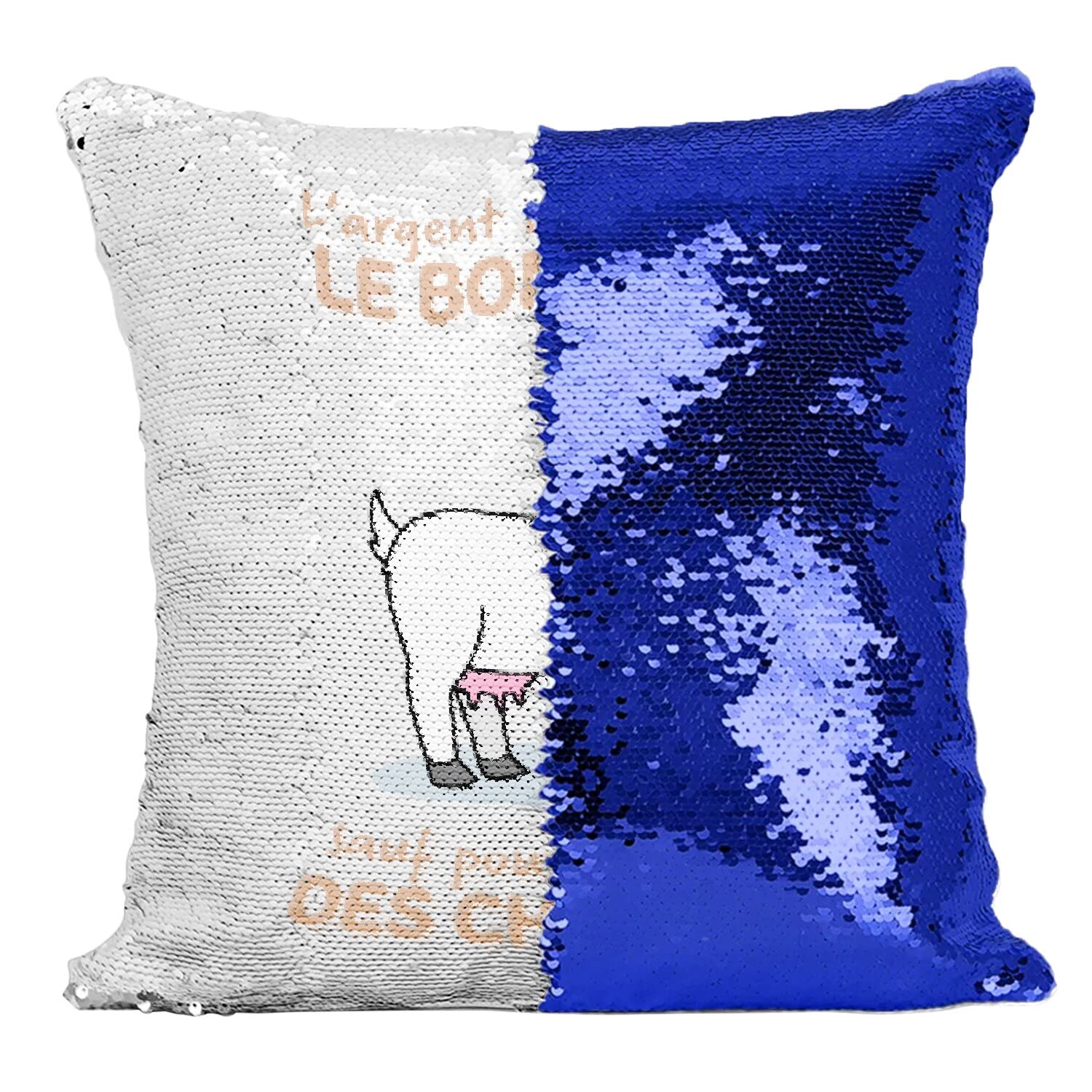 Coussin paillettes bleu chèvre housse sequin mignon avec message texte